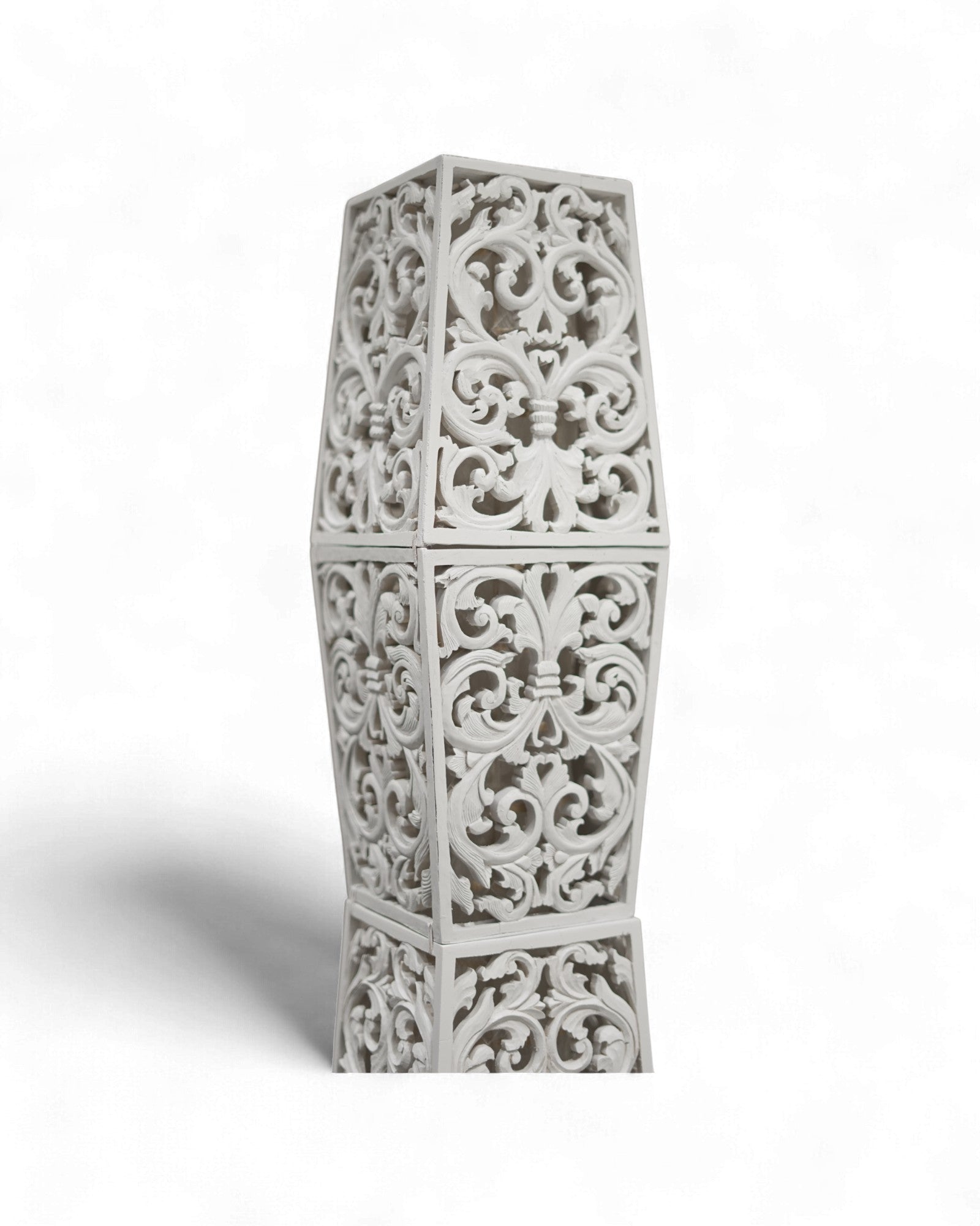 TIMA - Four-Tiered Carved Wooden Floor Lamp