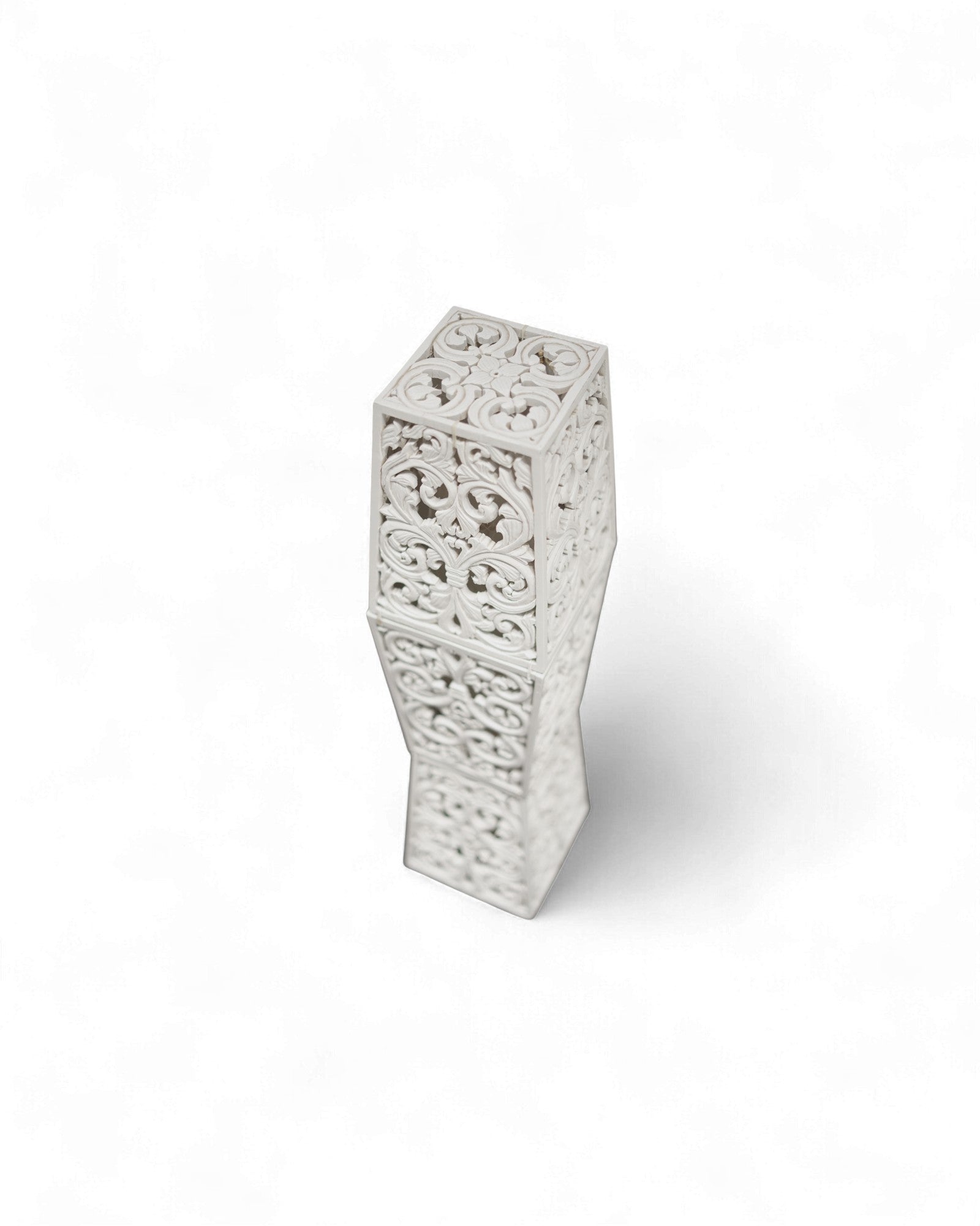 TIMA - Three-Tiered Carved Wooden Floor Lamp