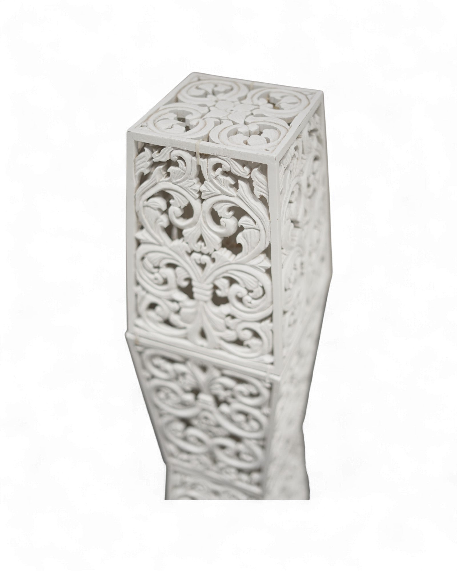 TIMA - Three-Tiered Carved Wooden Floor Lamp