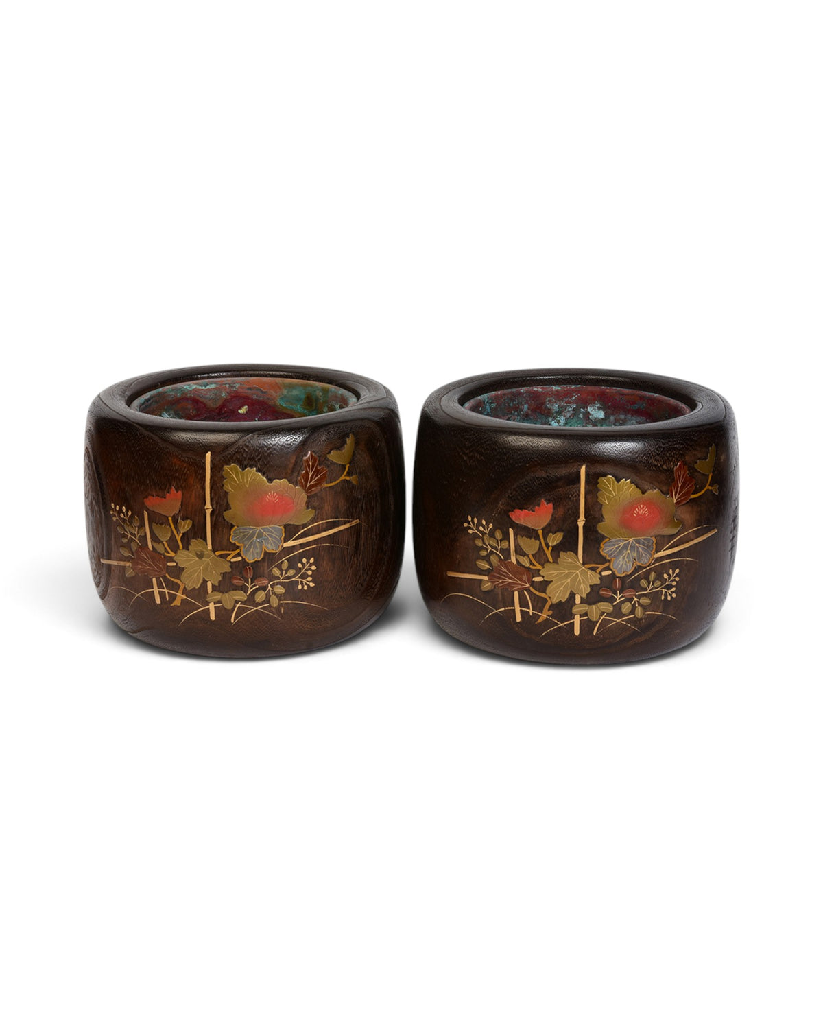 A Pair of Japanese Keyaki Wooden Hibachi Vessels - Set of 2