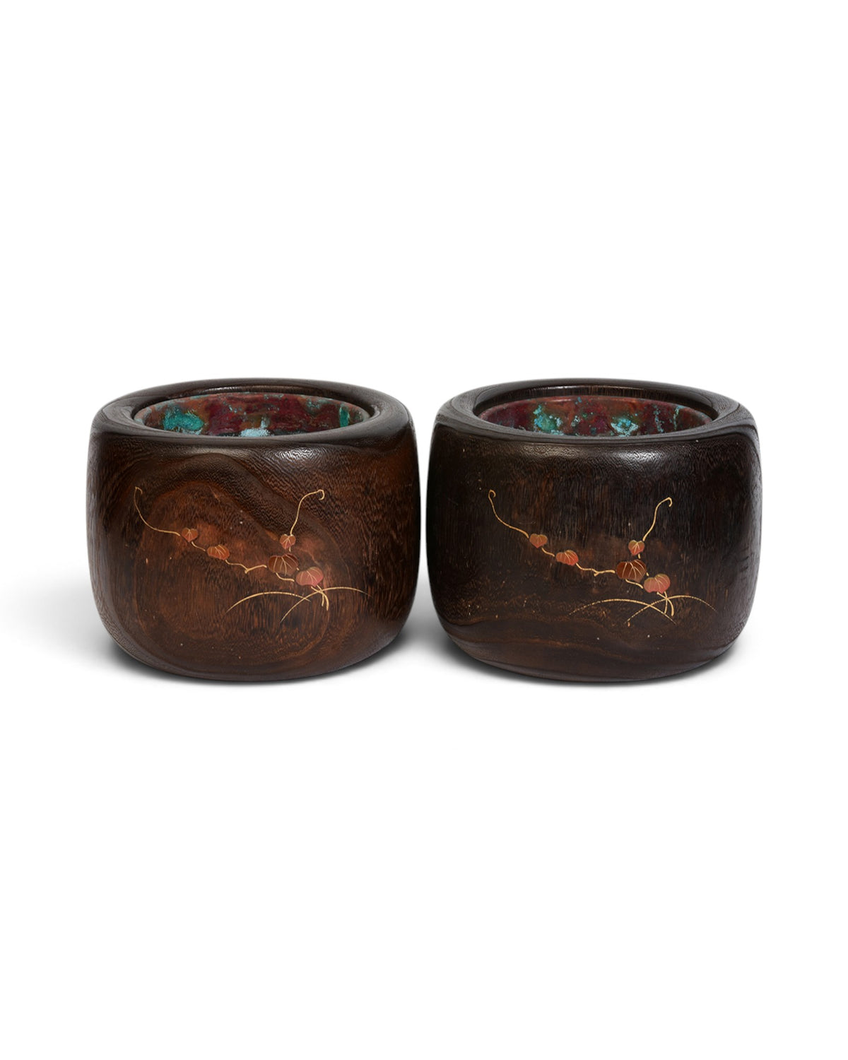 A Pair of Japanese Keyaki Wooden Hibachi Vessels - Set of 2