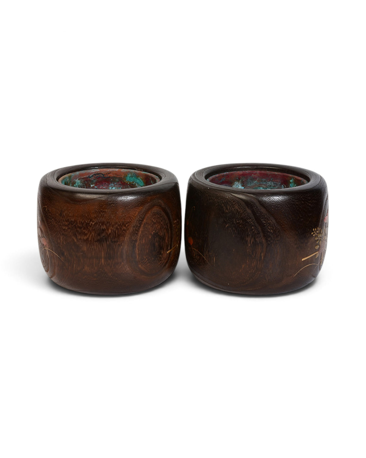 A Pair of Japanese Keyaki Wooden Hibachi Vessels - Set of 2