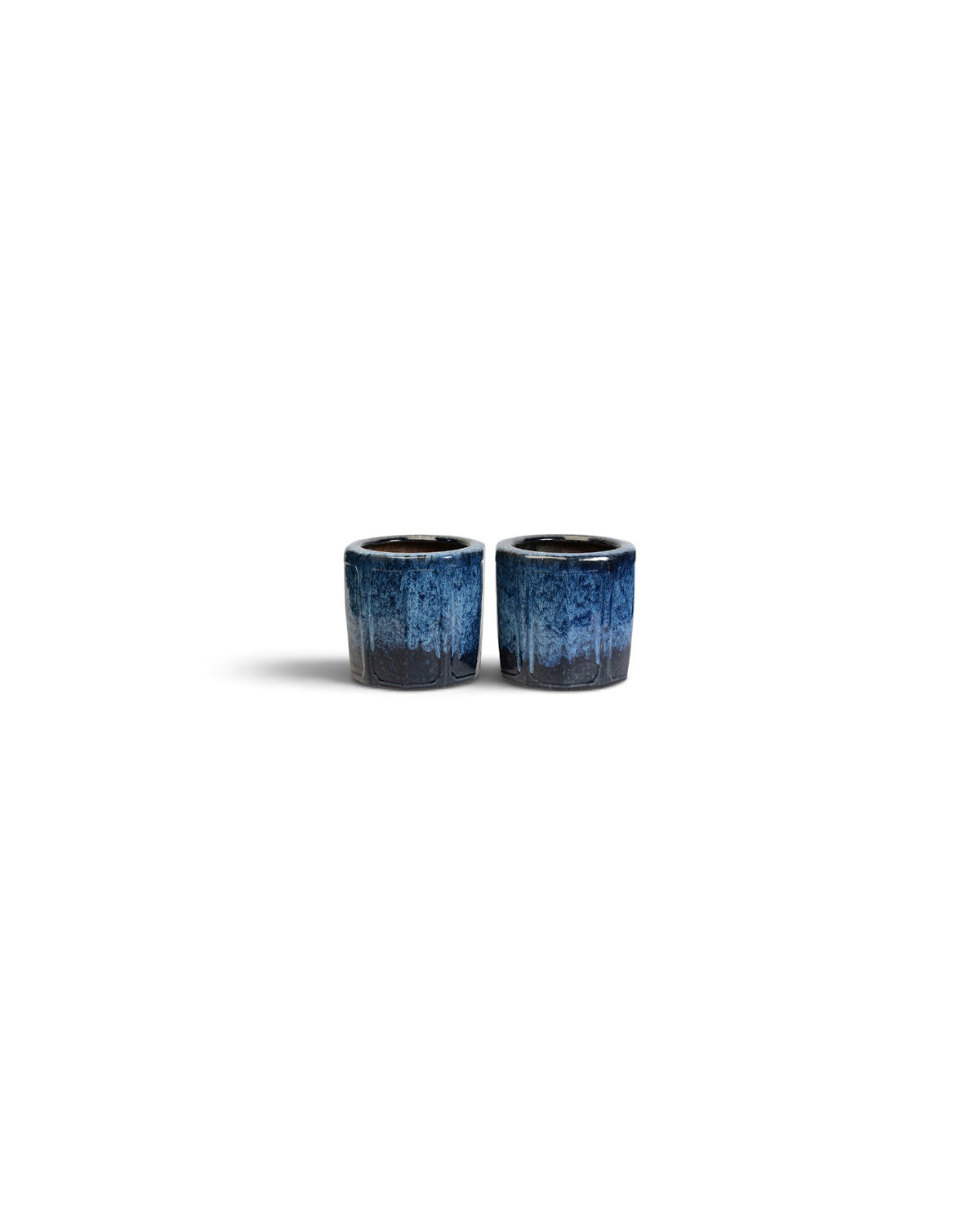 A Pair of Japanese Shigaraki Blue Glazed Ceramic Hibachi - Set of 2