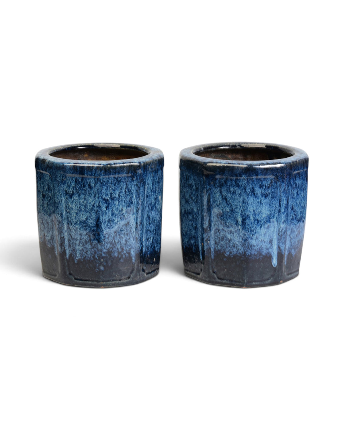 A Pair of Japanese Shigaraki Blue Glazed Ceramic Hibachi - Set of 2