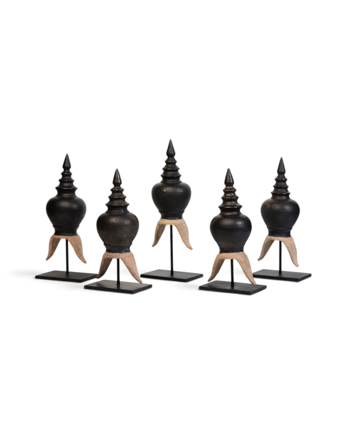 A Set of 5 Thai Stoneware Ceramic Roof Ridge Decoration - Set of 5