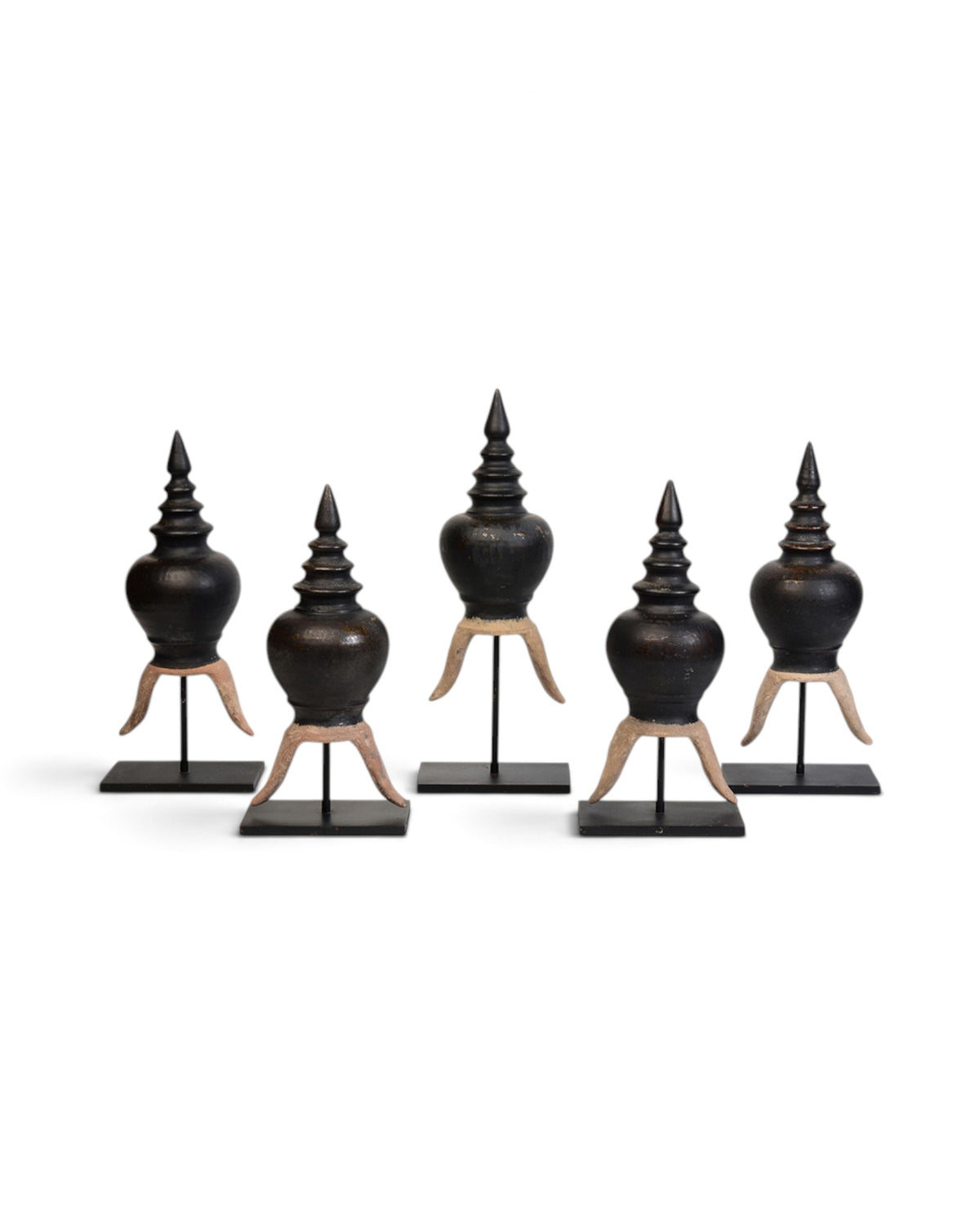 A Set of 5 Thai Stoneware Ceramic Roof Ridge Decoration - Set of 5