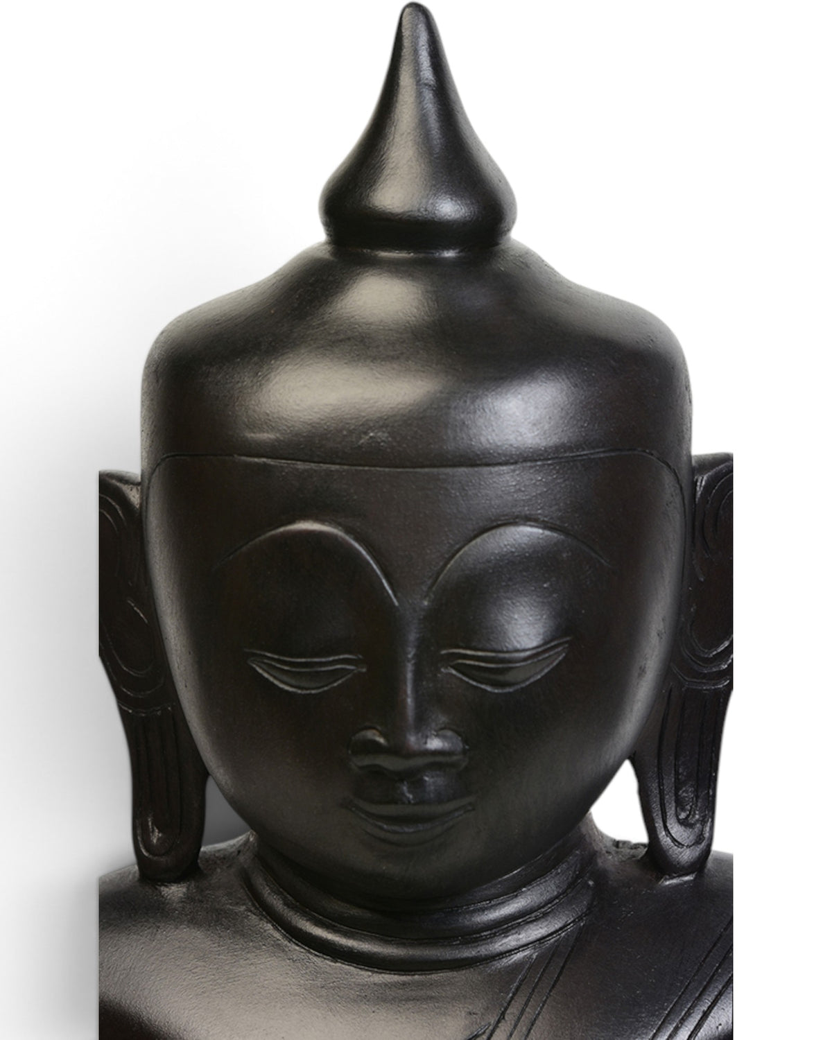 Burmese Bronze Seated Buddha Statue, Deep Black