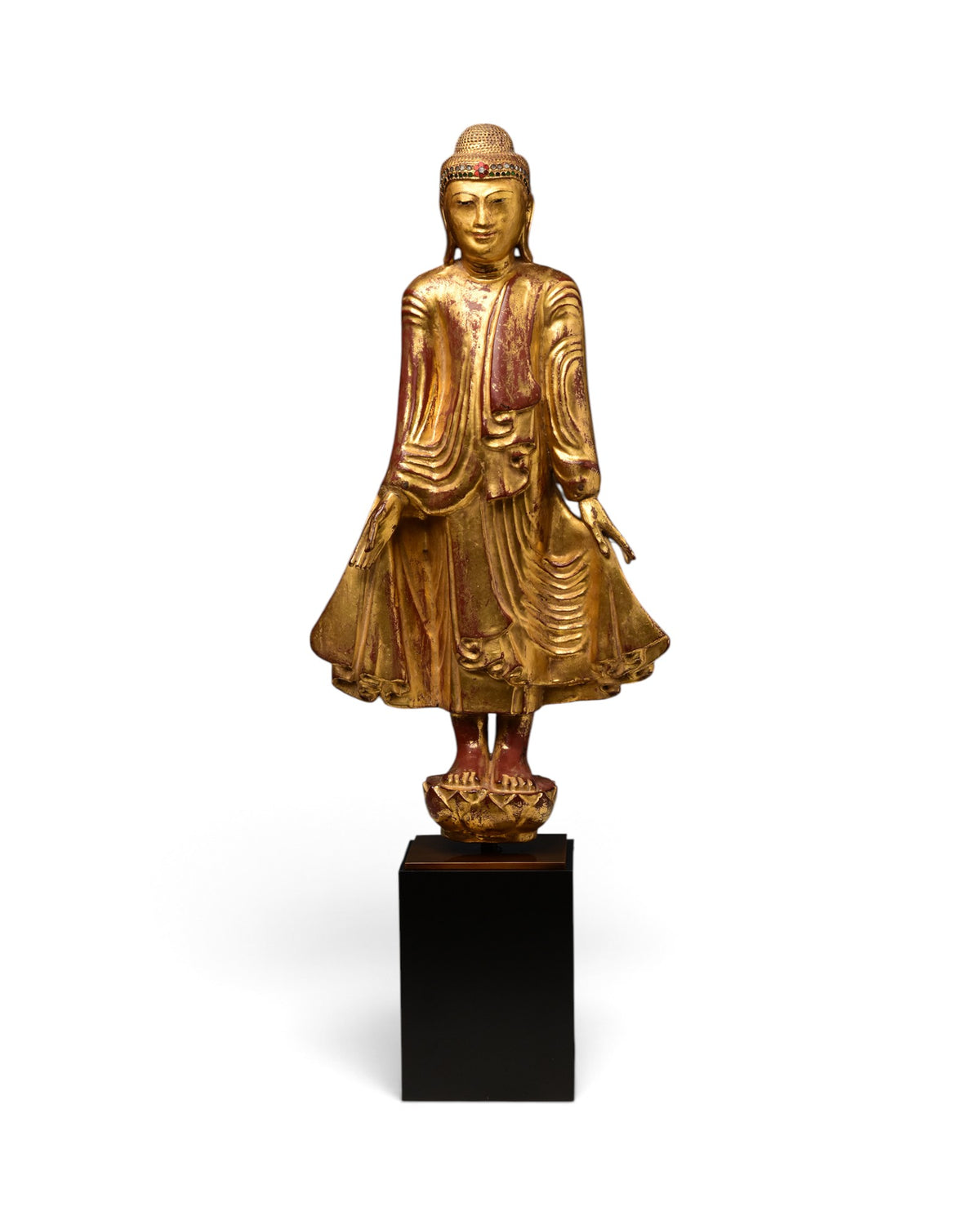 Burmese Wooden Standing Buddha Mandalay Style with Stand