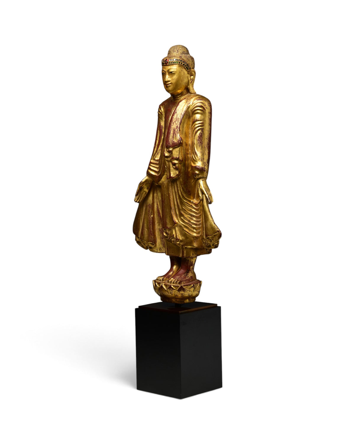 Burmese Wooden Standing Buddha Mandalay Style with Stand