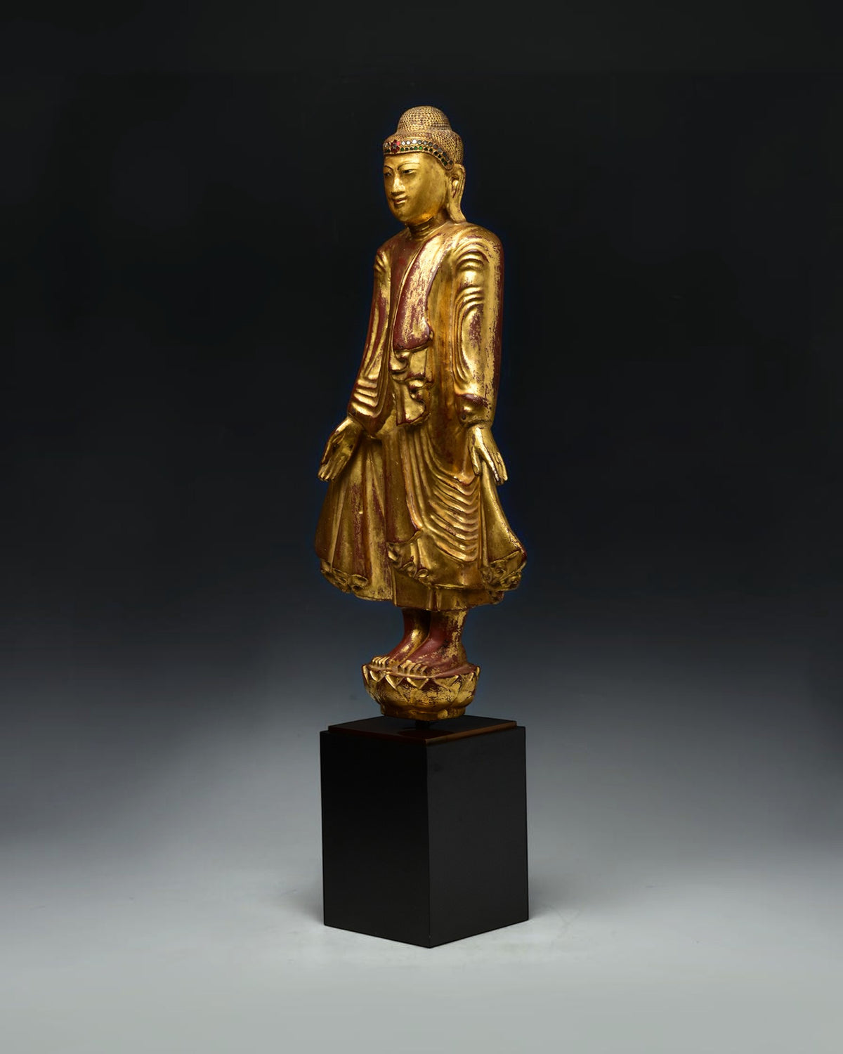 Burmese Wooden Standing Buddha Mandalay Style with Stand