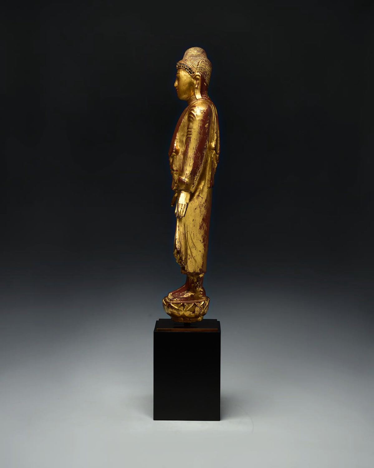 Burmese Wooden Standing Buddha Mandalay Style with Stand