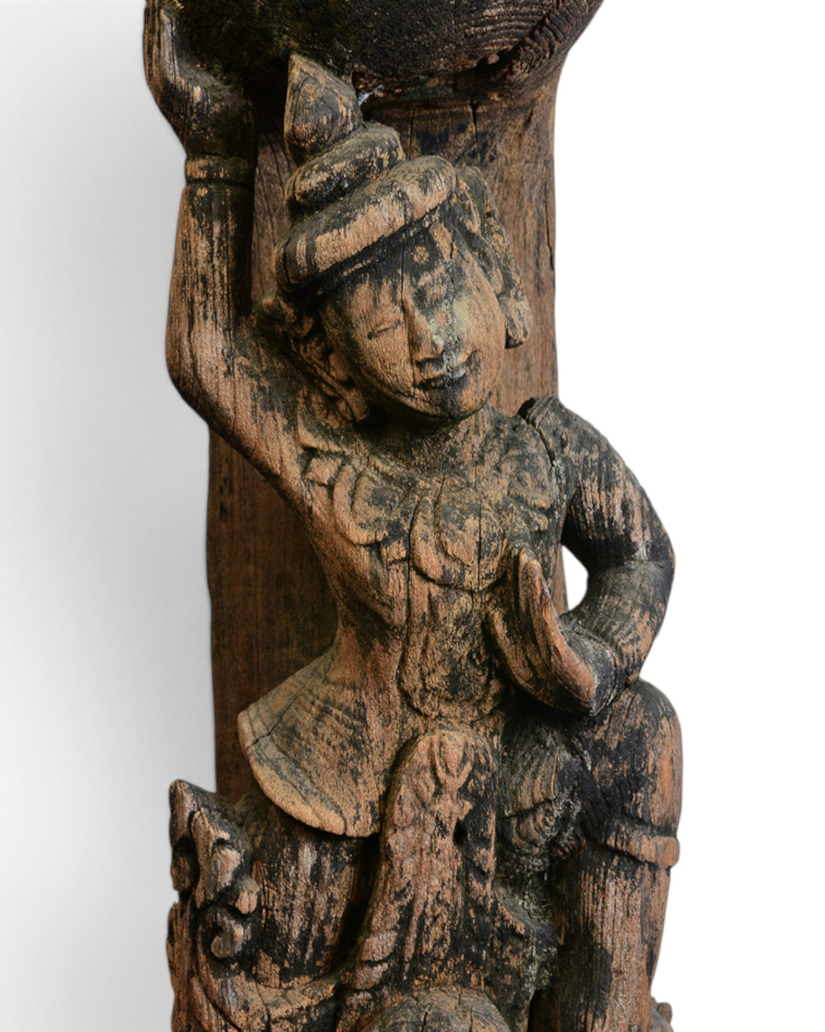 A Pair of Burmese Wooden Finial (Chofa) with Figures - Set of 2