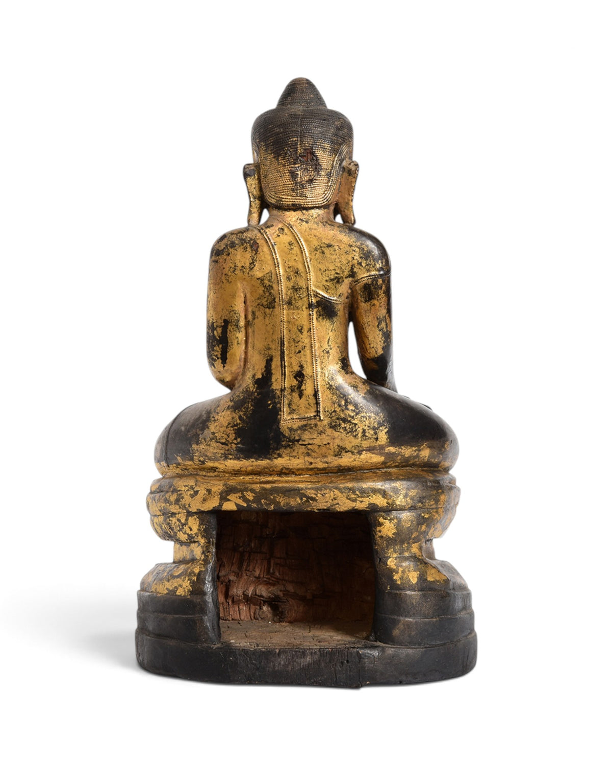Burmese Wooden Seated Buddha, Black Lacquer