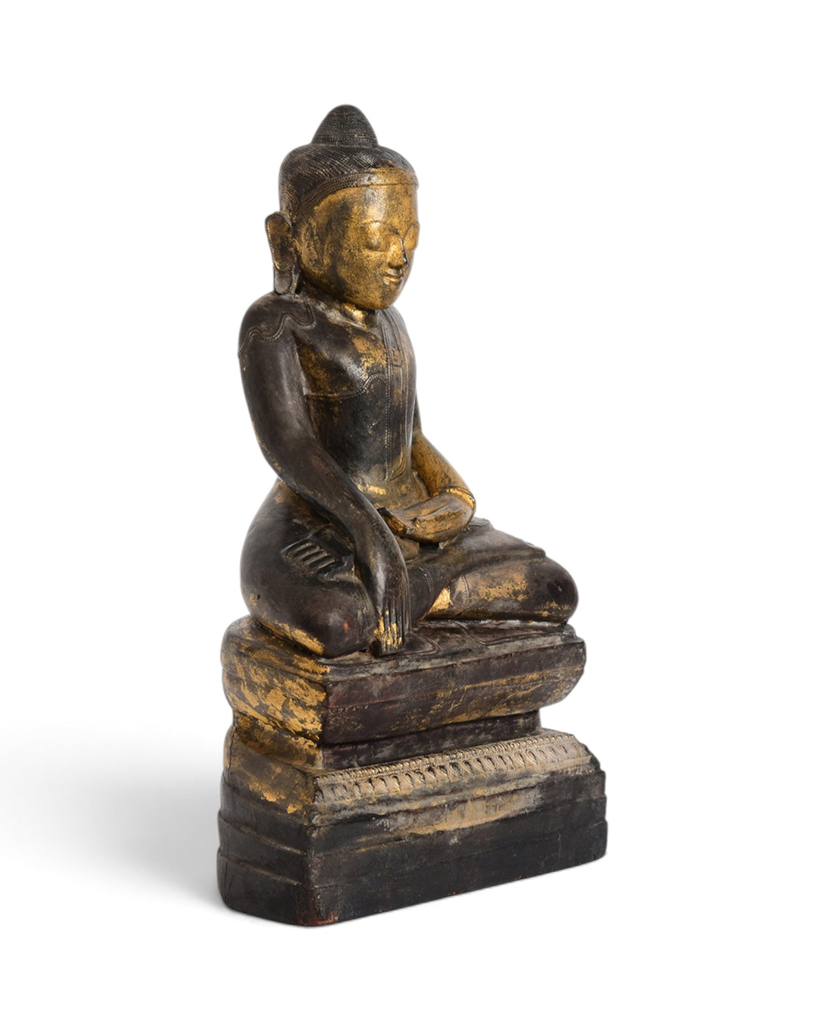 Burmese Wooden Seated Buddha, Black Lacquer