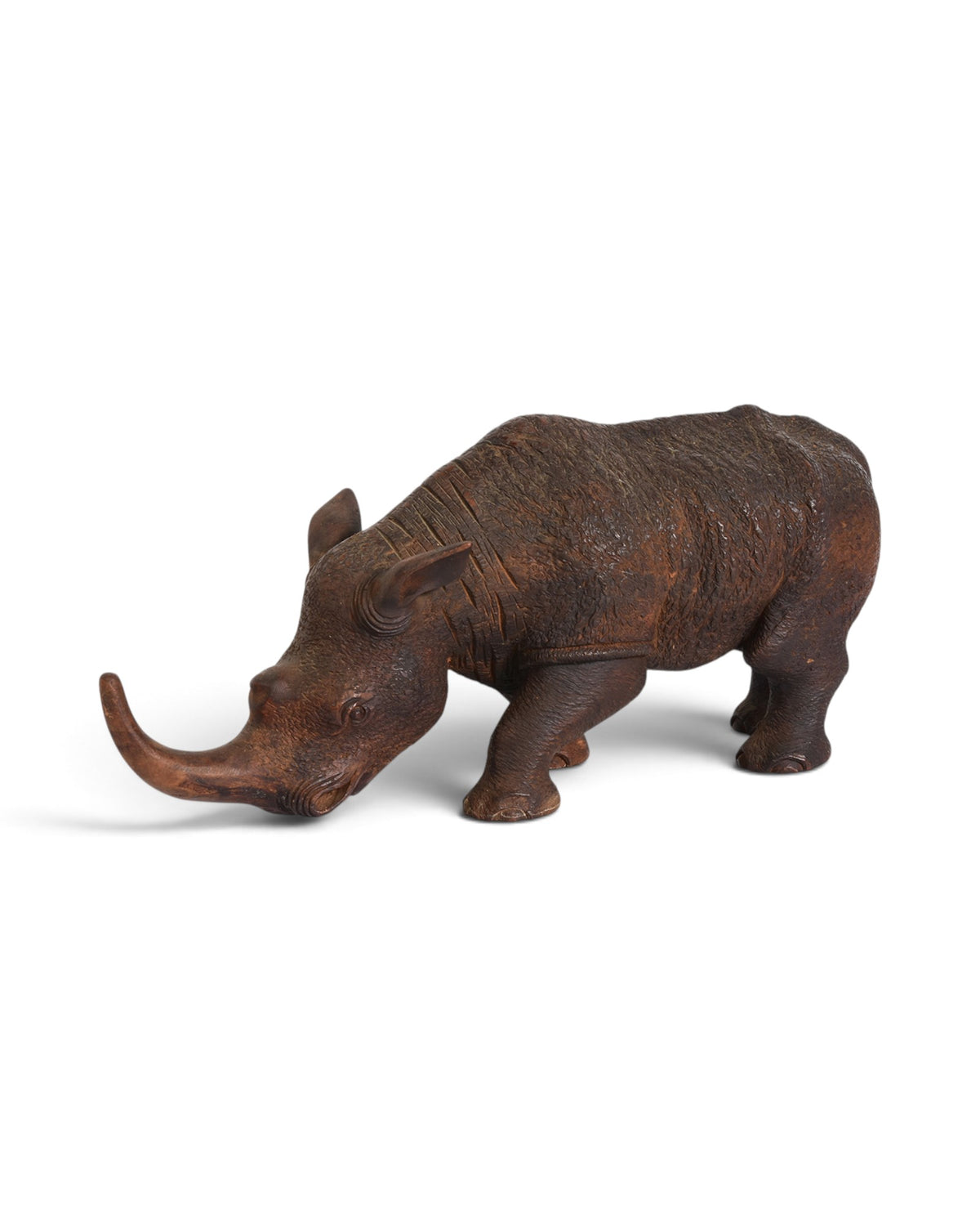 Finely Carved Asian Wooden Rhino Animal Statue