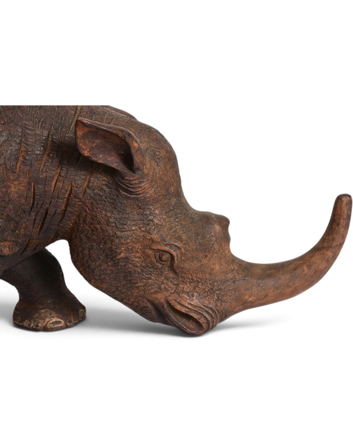 Finely Carved Asian Wooden Rhino Animal Statue