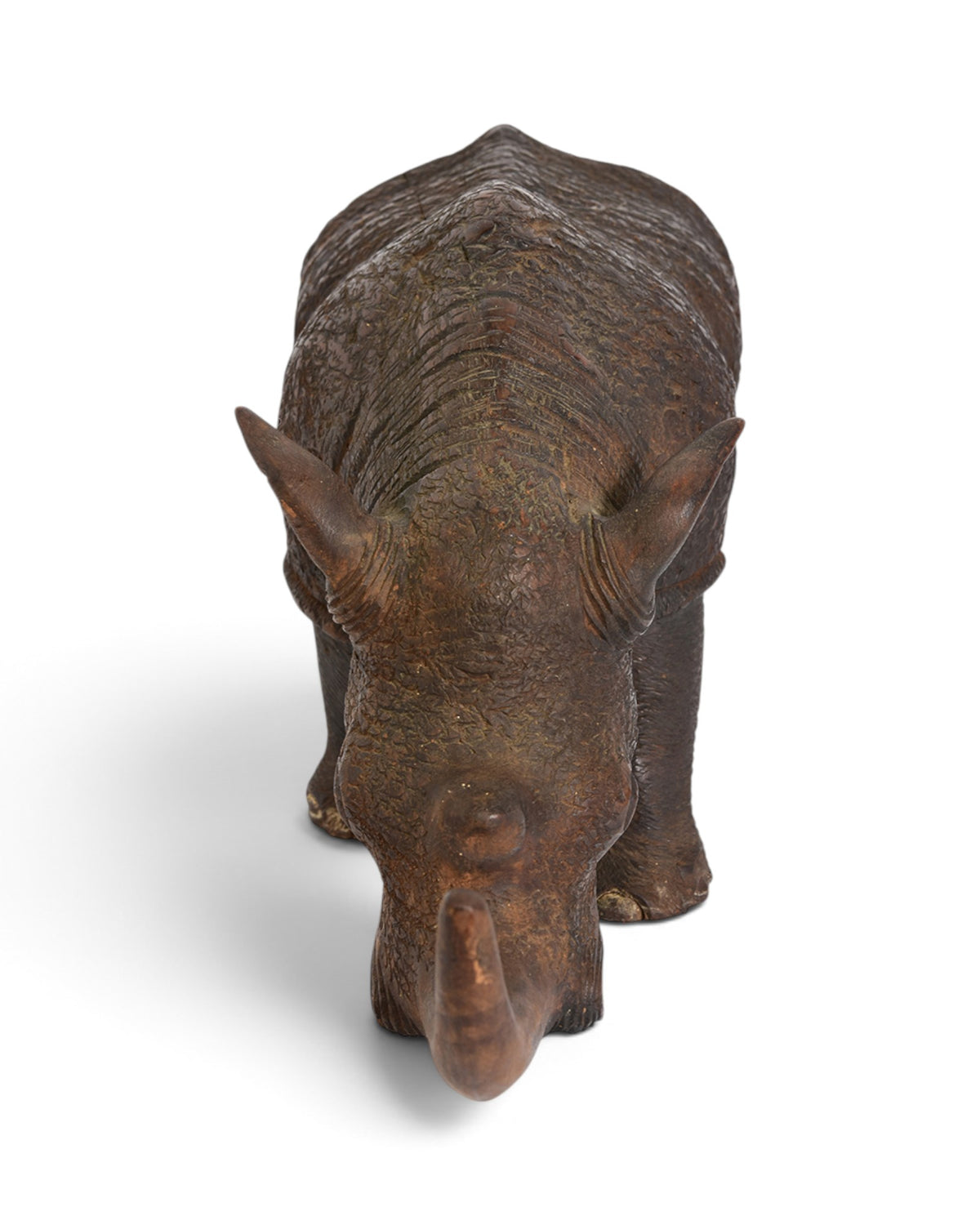 Finely Carved Asian Wooden Rhino Animal Statue