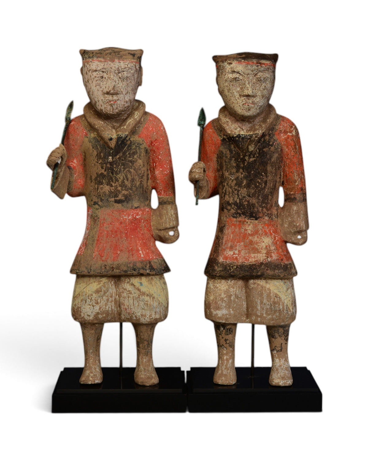 A Pair of Chinese Painted Pottery Warrior Holding Bronze Spear with Oxford TL Test - Set of 2
