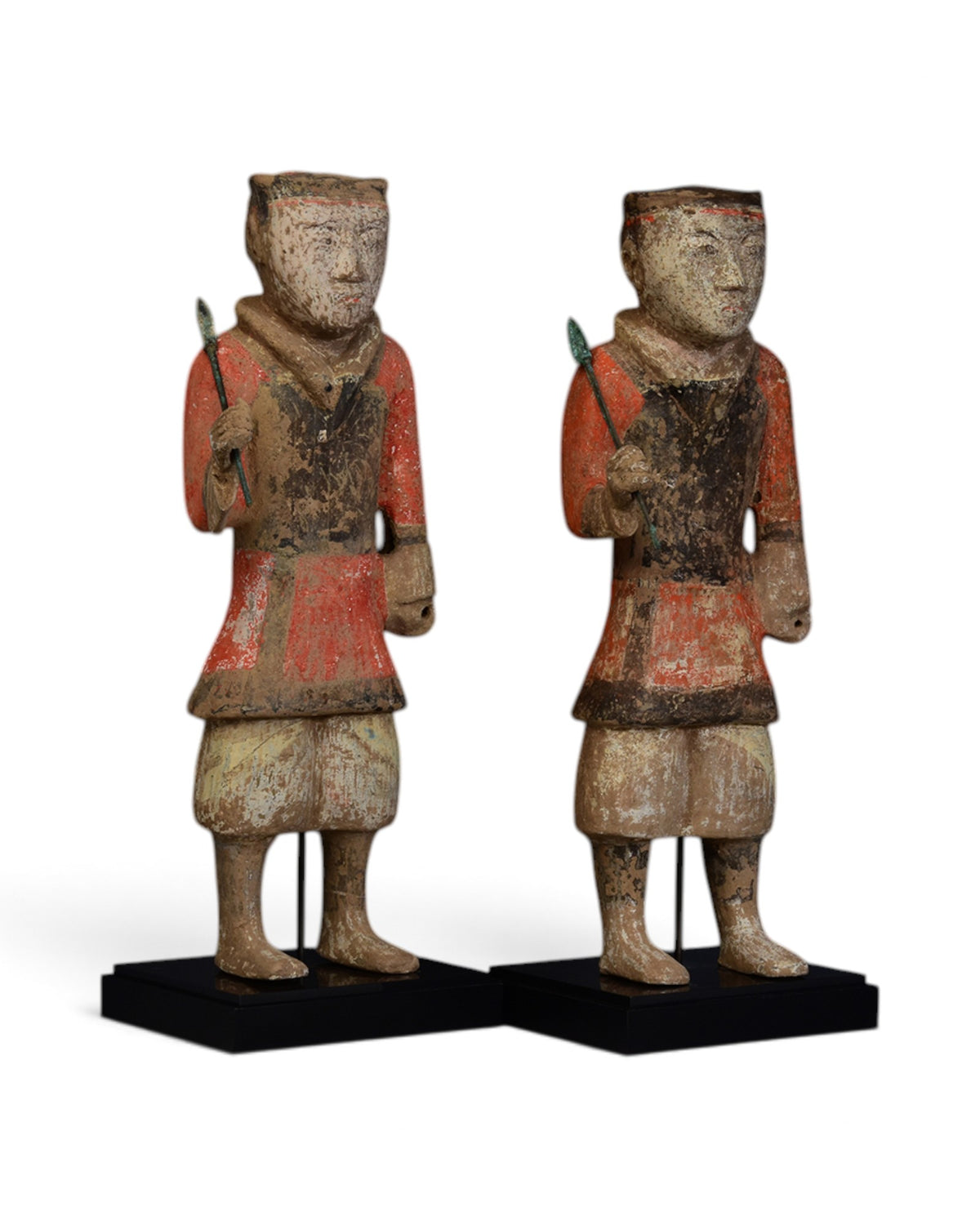 A Pair of Chinese Painted Pottery Warrior Holding Bronze Spear with Oxford TL Test - Set of 2