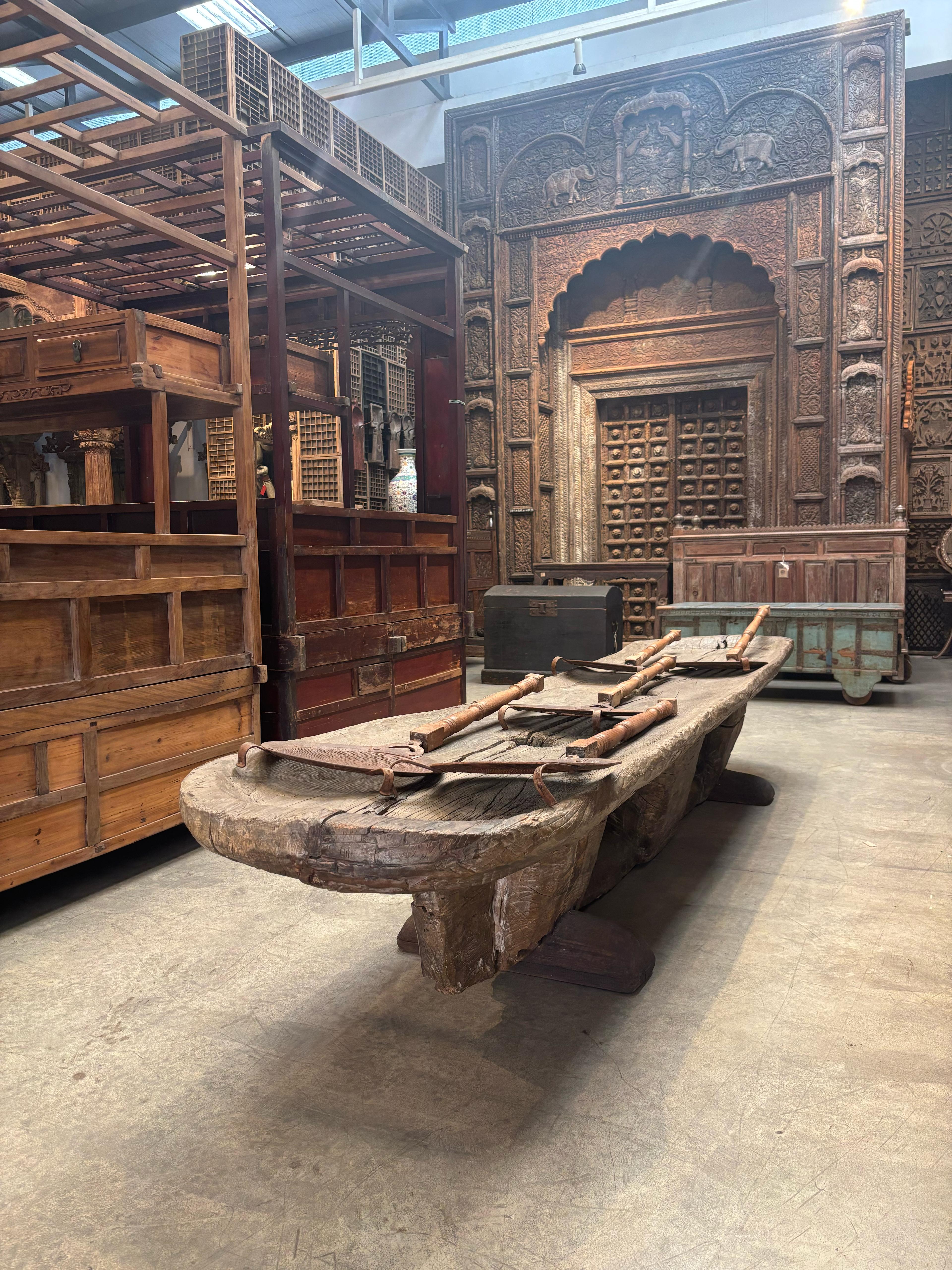 Extravagant Giant Antique Indian Wooden Rice Grinder 1920s