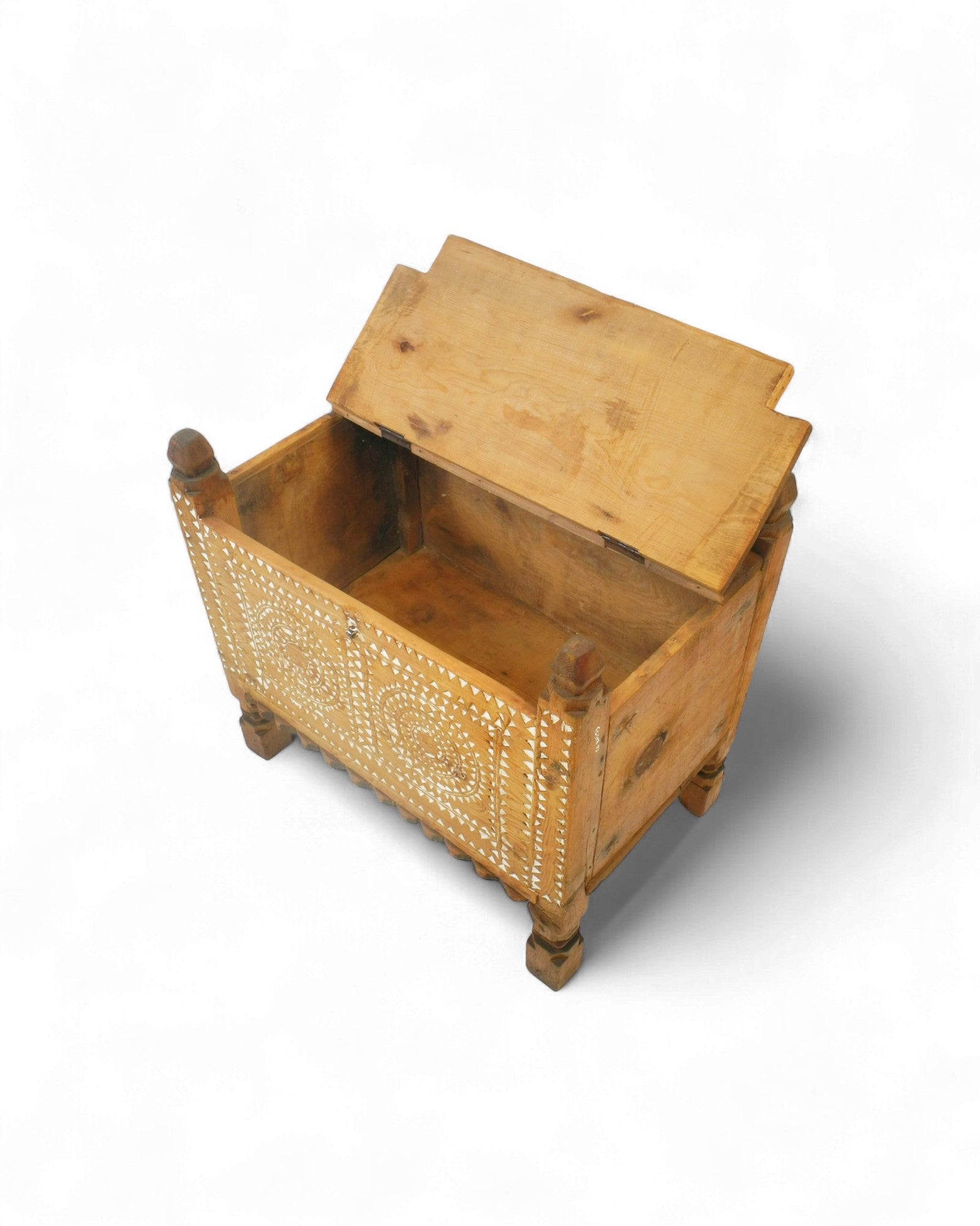 Antique Waziristan Cedar Chest with Inlaid Motifs