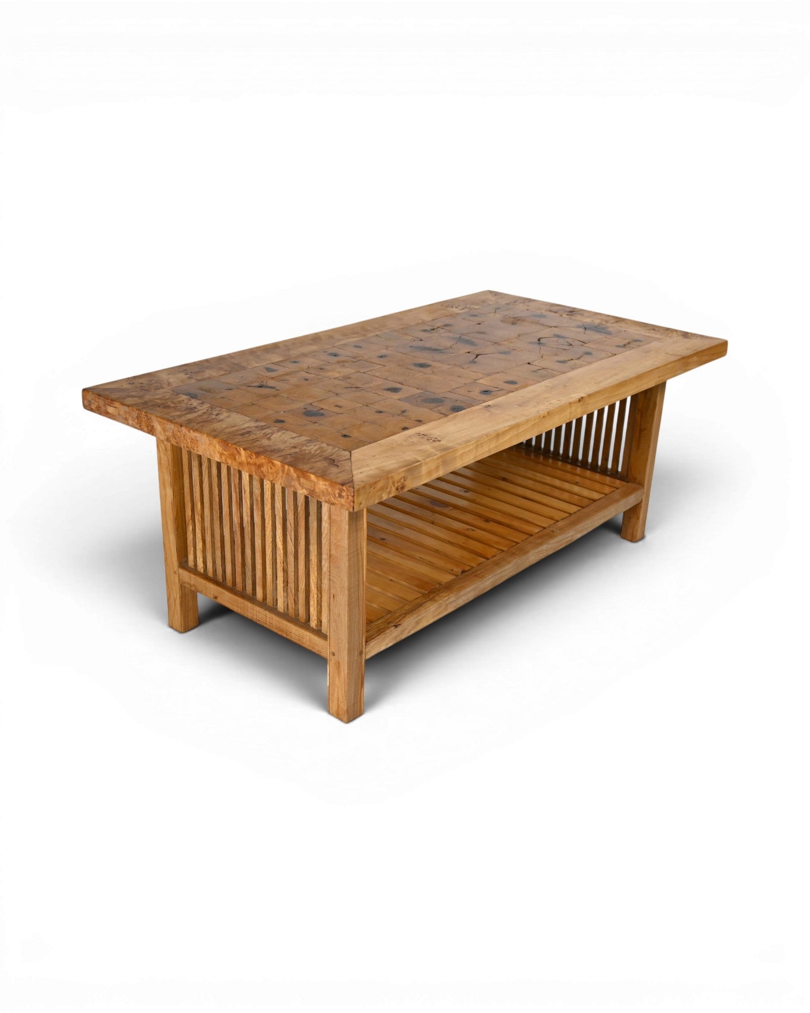 Elm Wood Coffee Table with Poplar Burl Top - Surround Living - 4