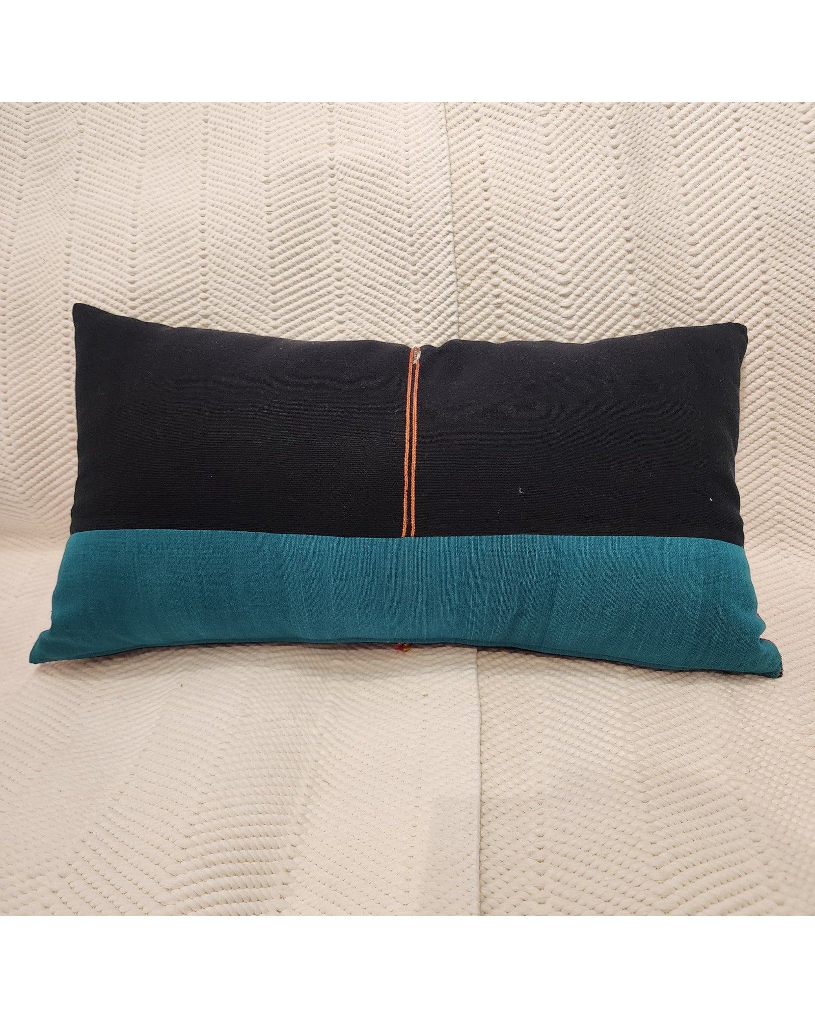 Hilltribe Lumbar Cushion with Beads - Red & Multicoloured