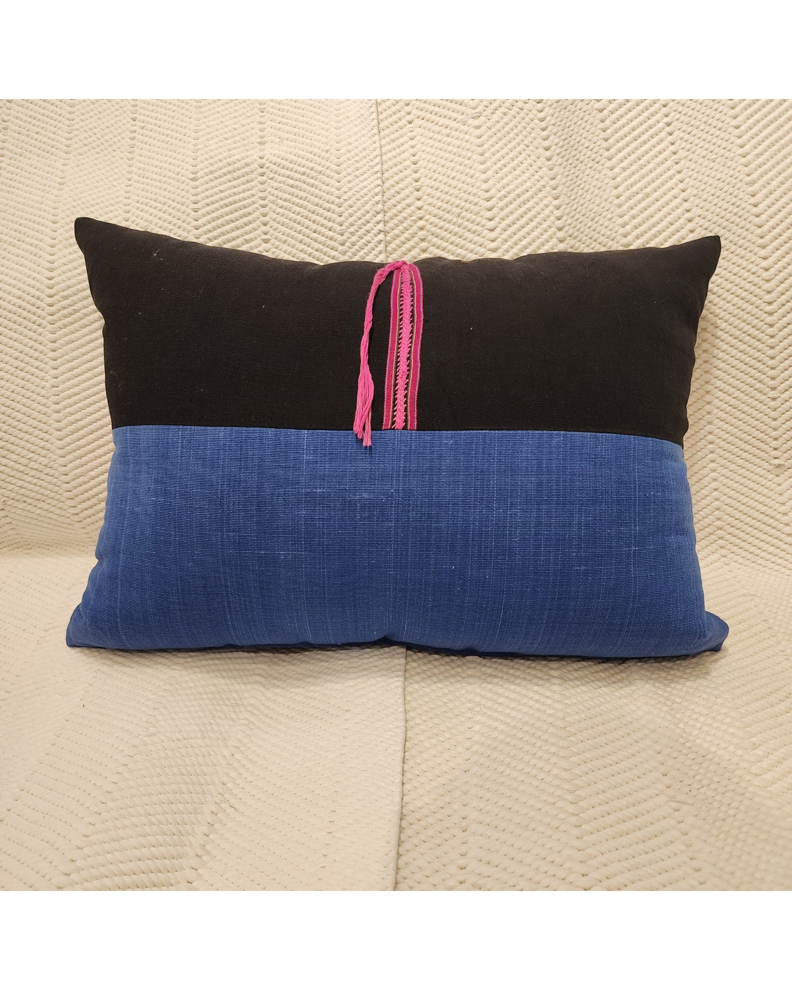 Hilltribe Lumbar Cushion with Beads - Red & Black