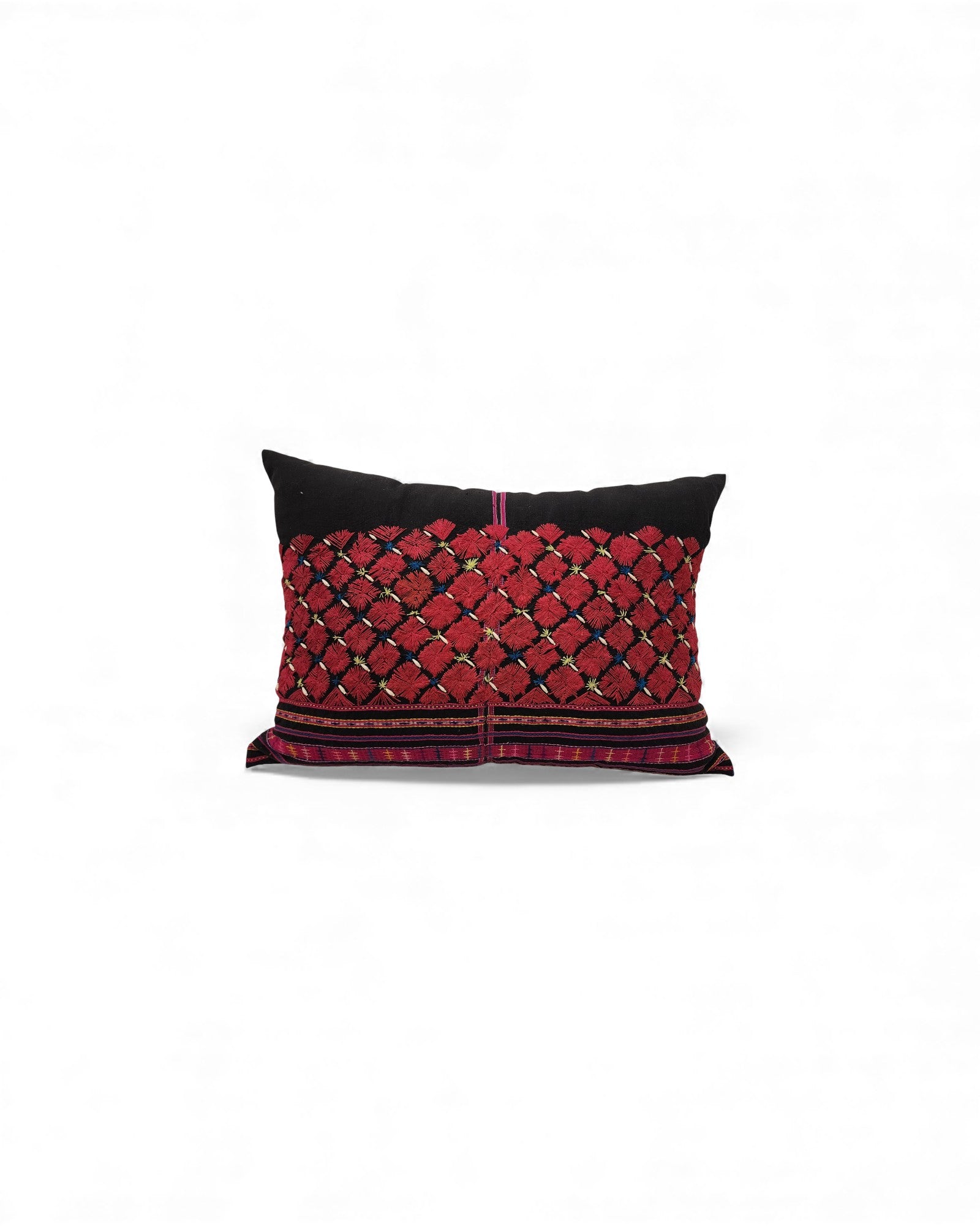 Hilltribe Lumbar Cushion with Beads - Red & Black