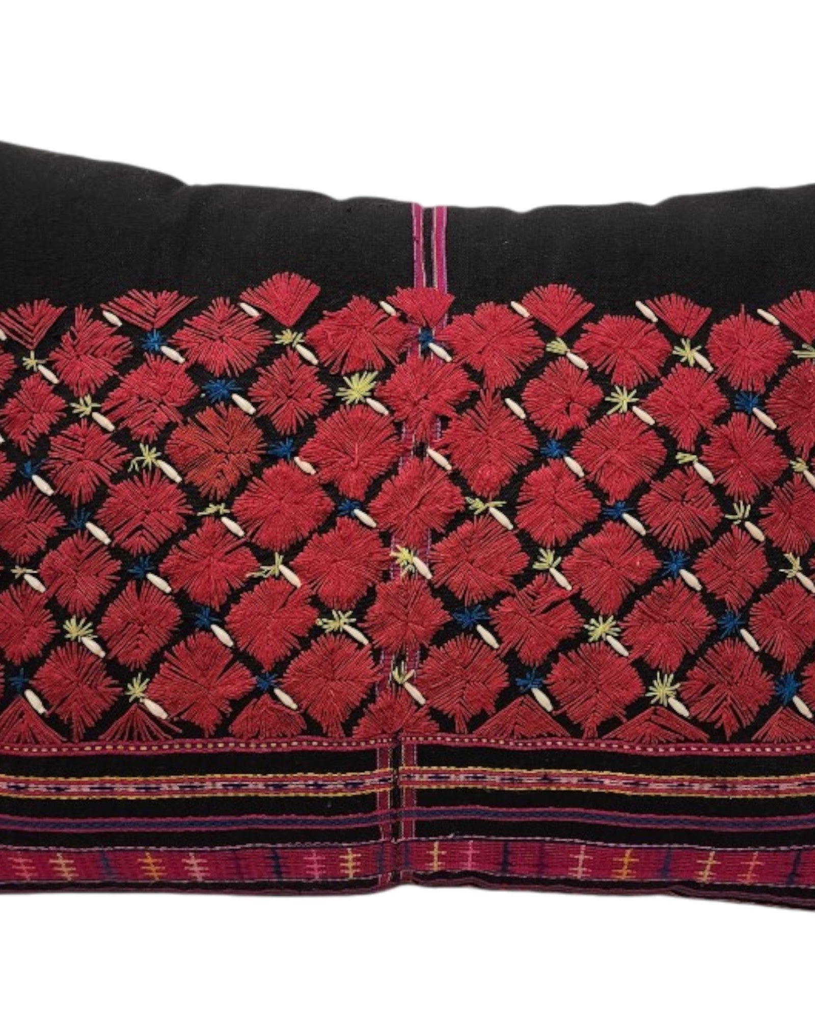 Hilltribe Lumbar Cushion with Beads - Red & Black