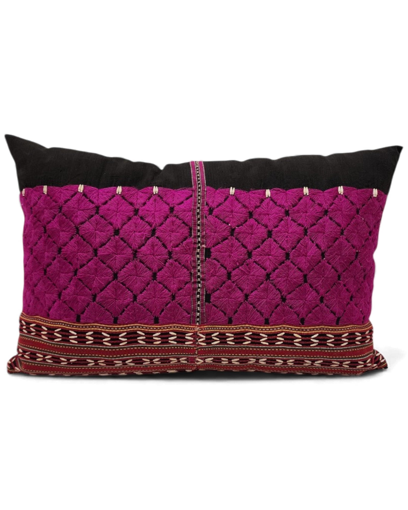 Hilltribe Lumbar Cushion with Beads - Fuchsia