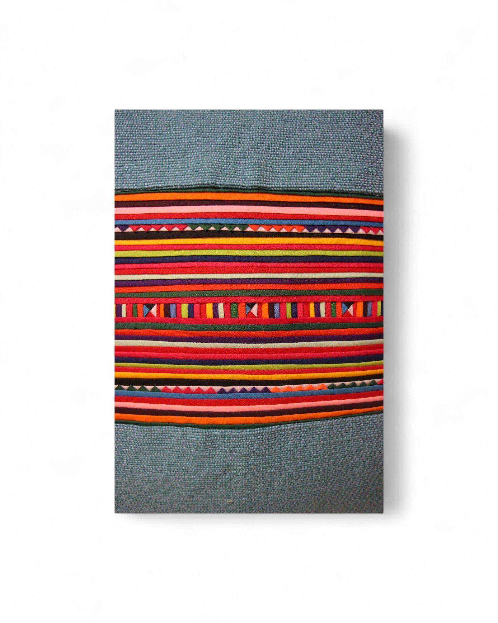 Square Cushion with Handwoven Cotton and Lisu Embroidery - Denim Tone