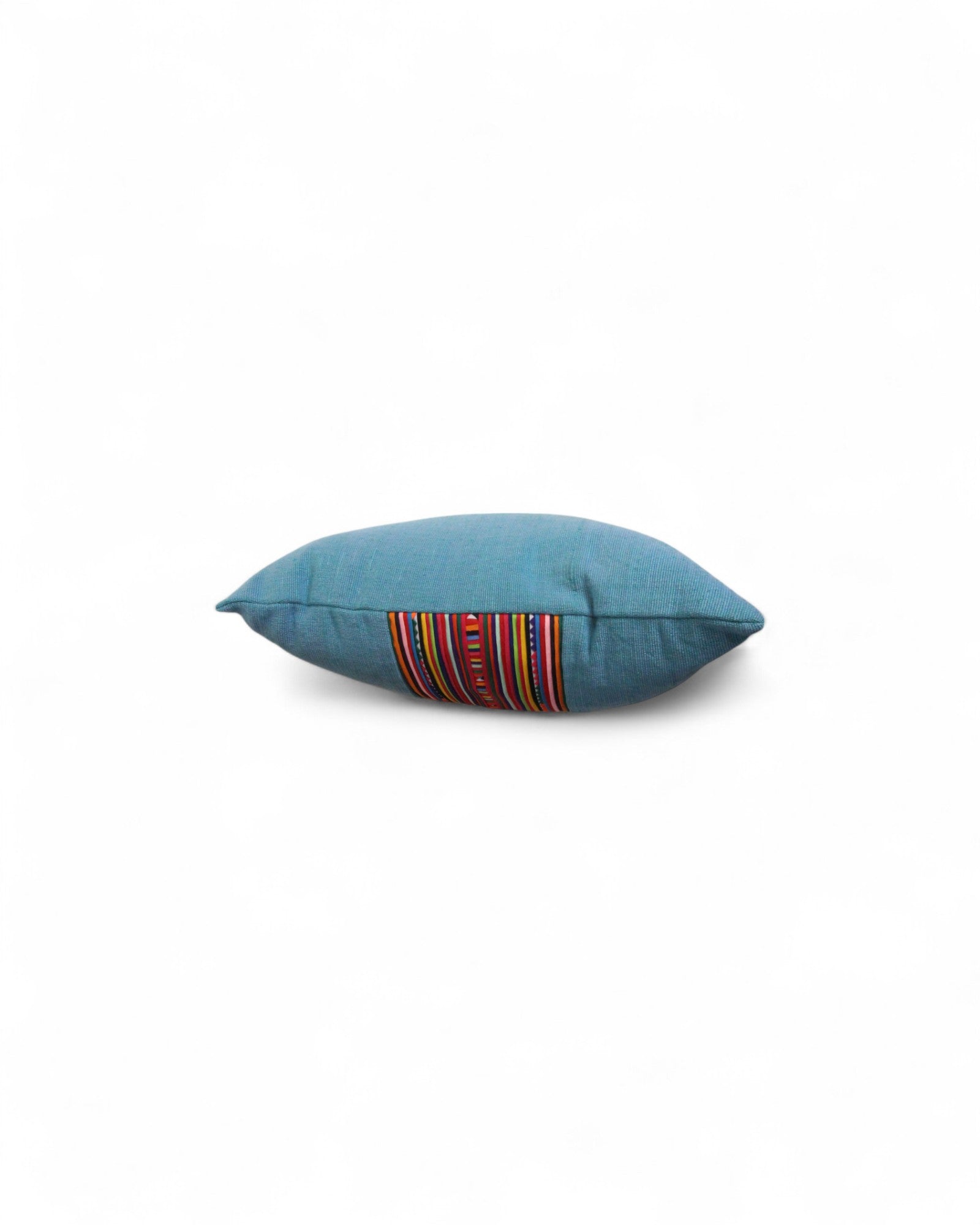 Square Cushion with Handwoven Cotton and Lisu Embroidery - Denim Tone