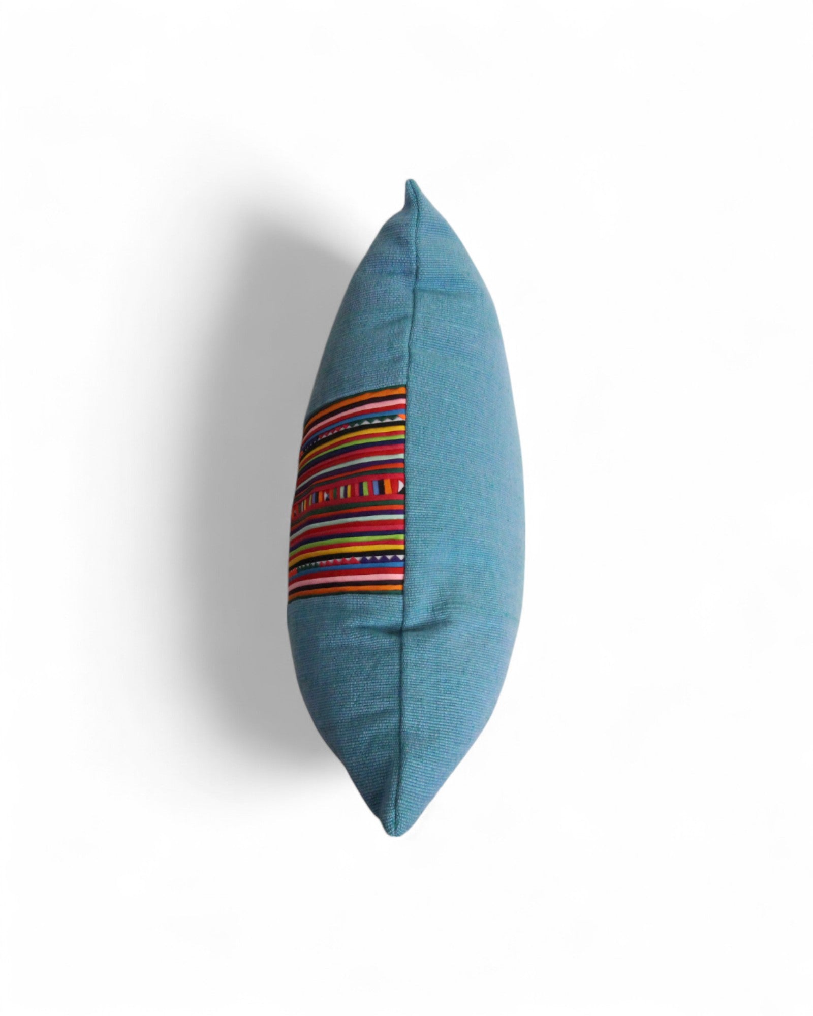 Square Cushion with Handwoven Cotton and Lisu Embroidery - Denim Tone