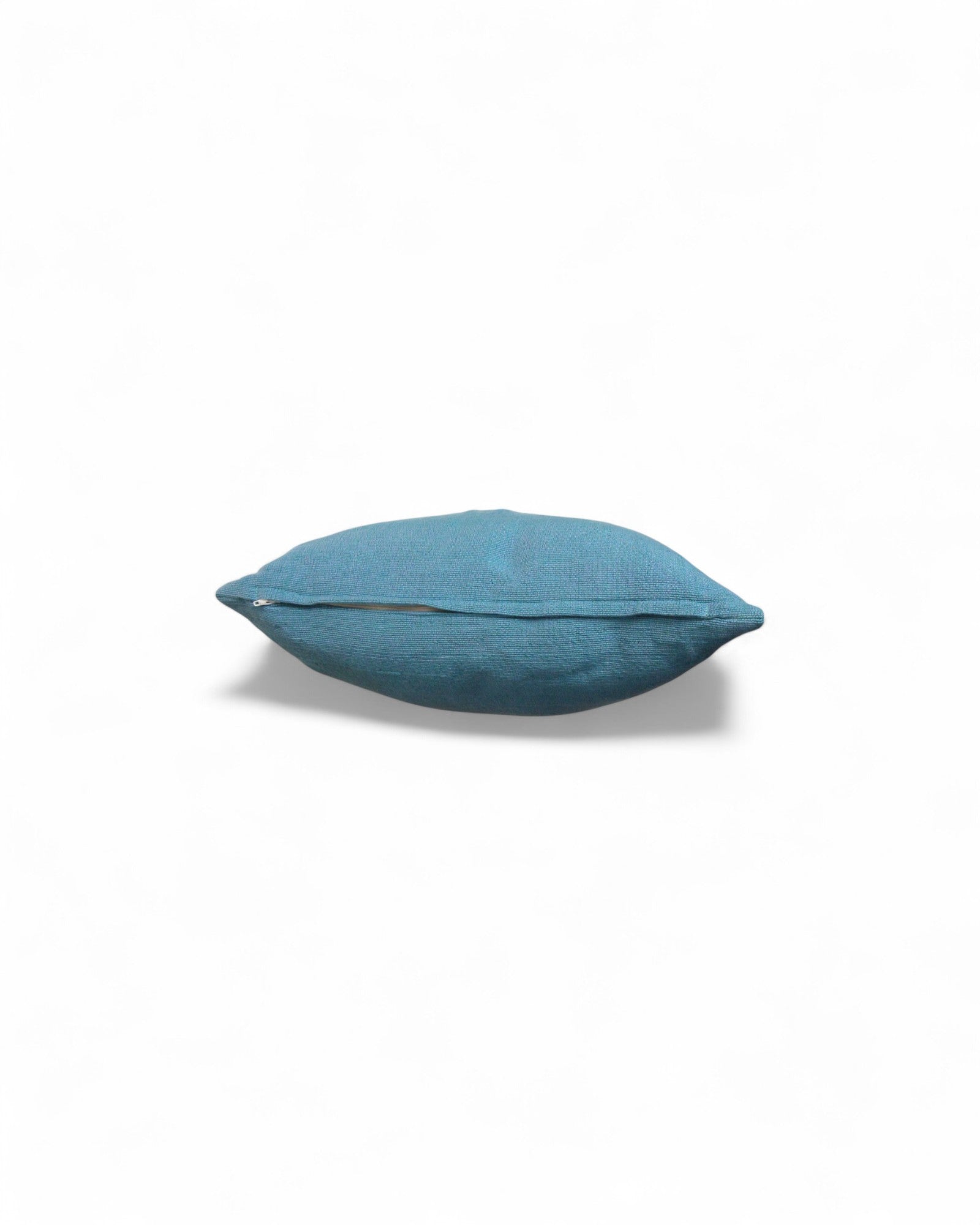 Square Cushion with Handwoven Cotton and Lisu Embroidery - Denim Tone
