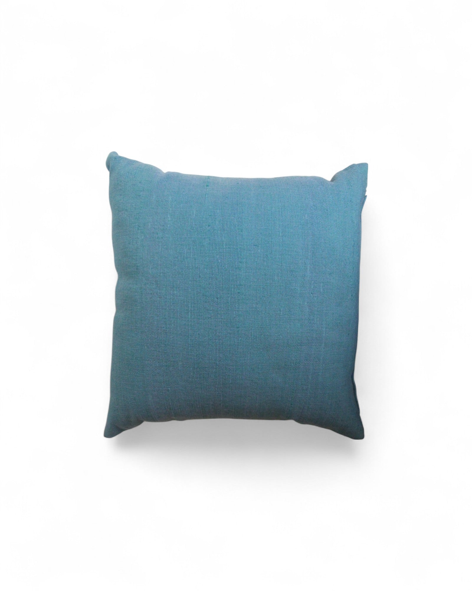 Square Cushion with Handwoven Cotton and Lisu Embroidery - Denim Tone