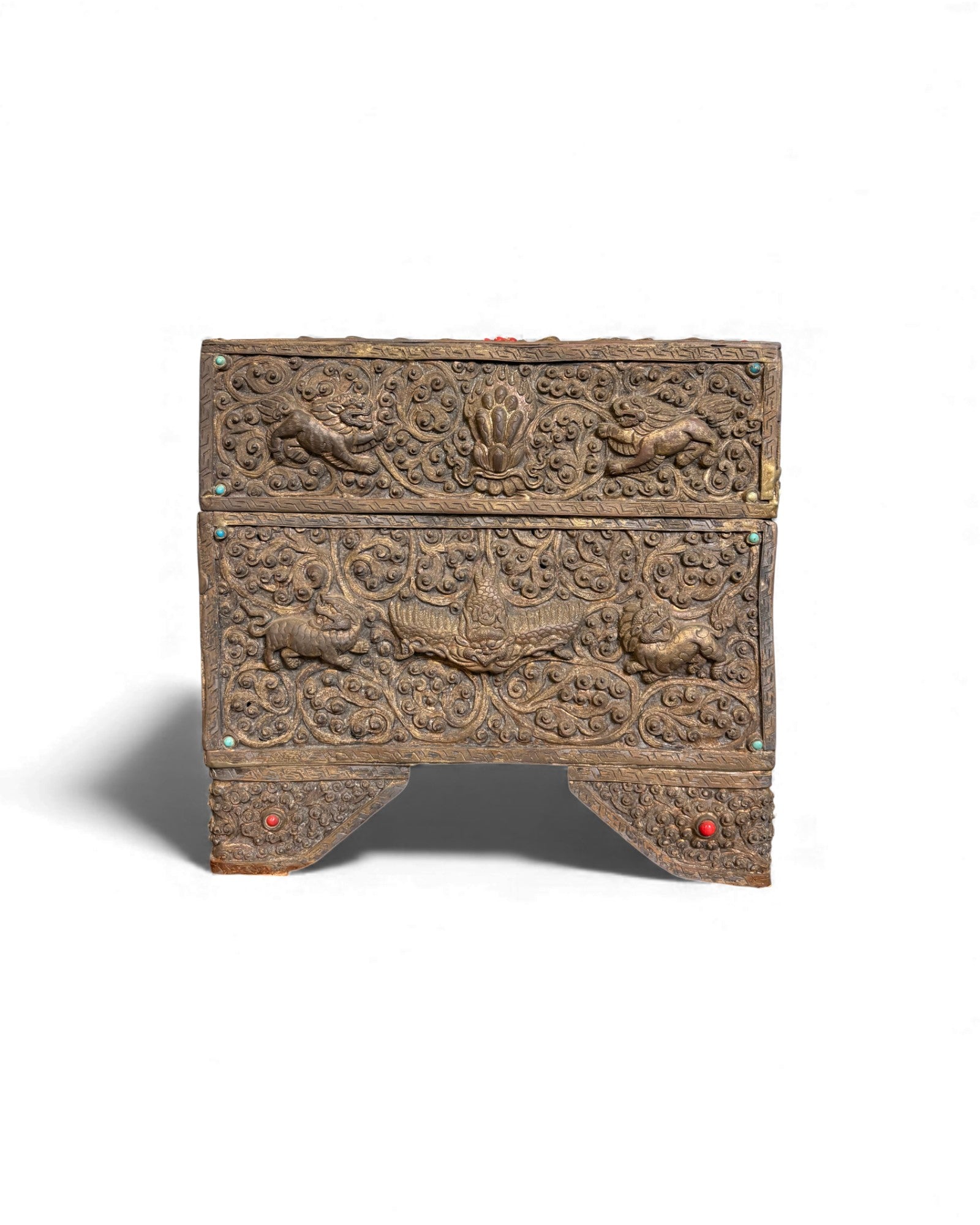 Antique Carved Burmese Chest with Gem Inlays Surround Living - 12