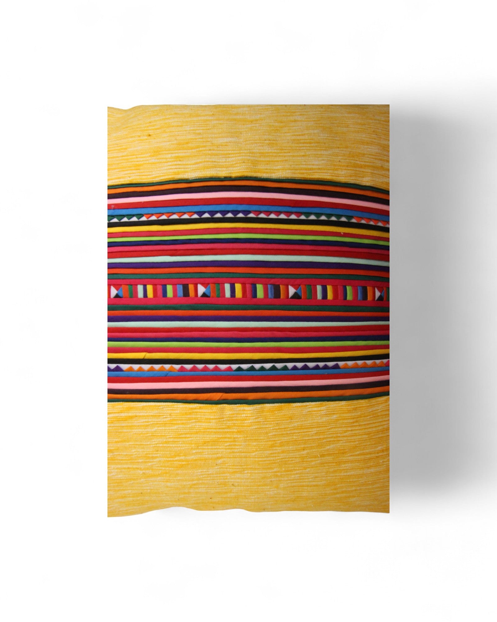 Square cushion with handwoven cotton and lisu embroidery center