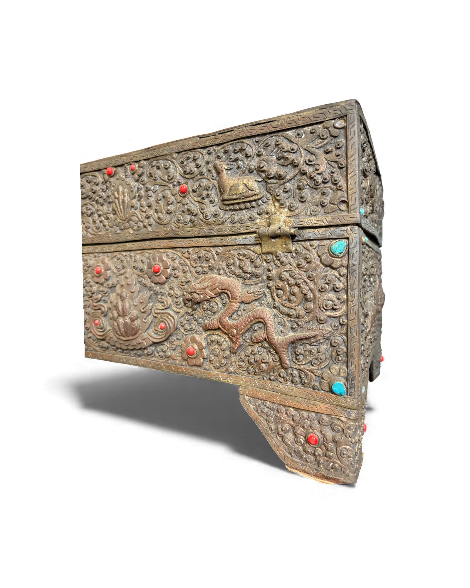 Antique Carved Burmese Chest with Gem Inlays Surround Living - 8