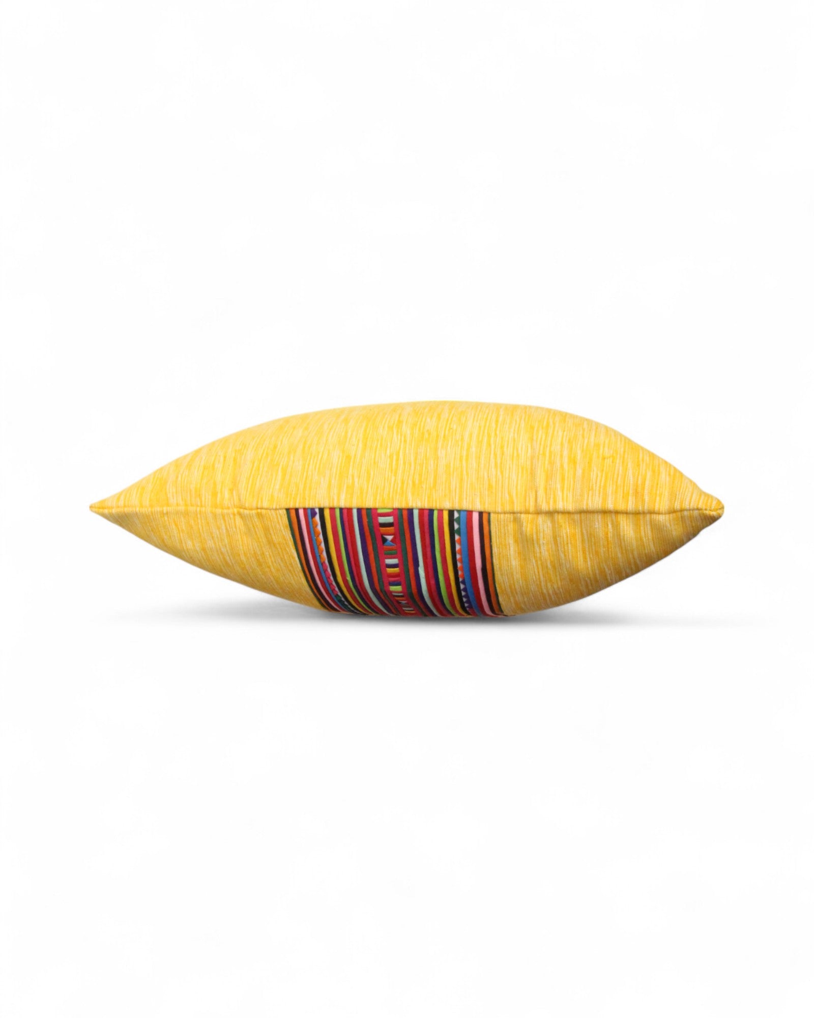 Square cushion with handwoven cotton and lisu embroidery center