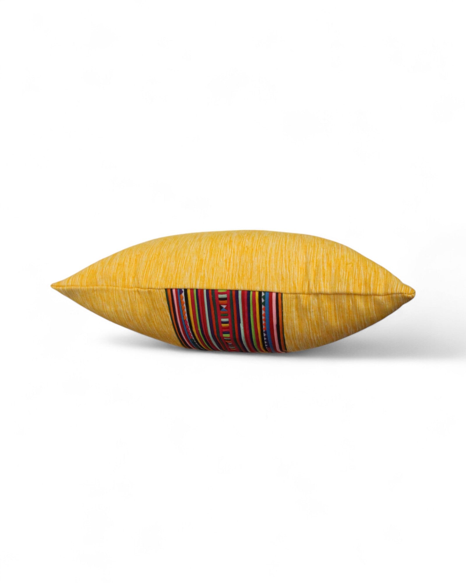 Square cushion with handwoven cotton and lisu embroidery center