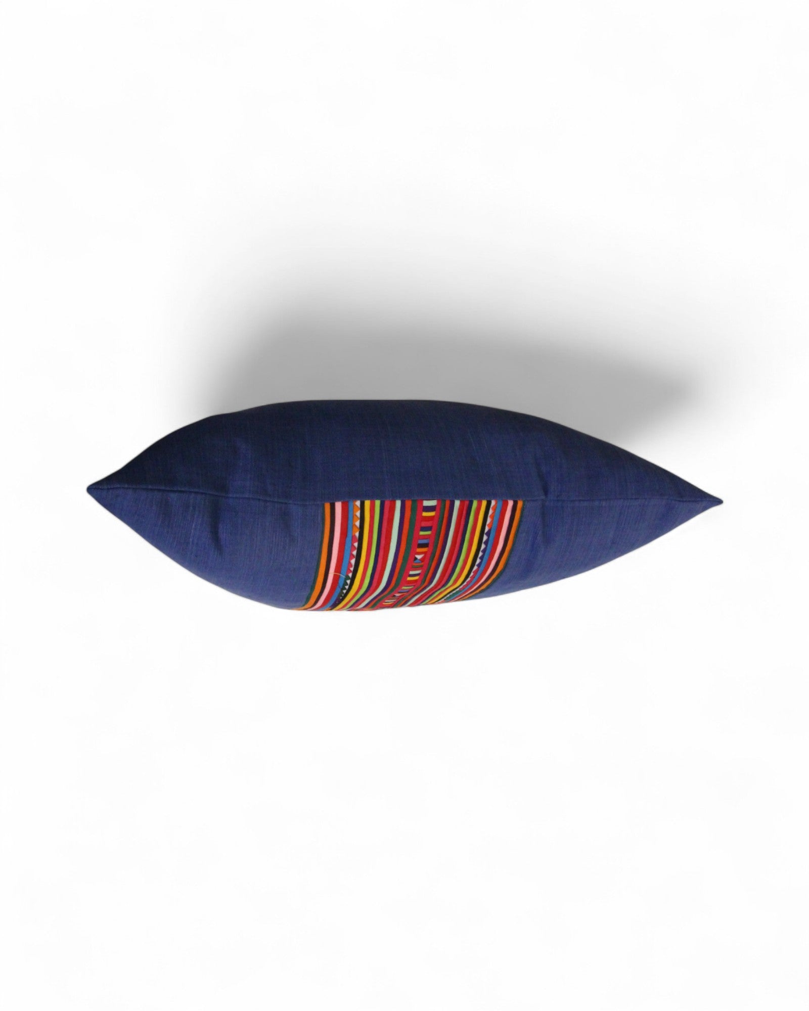 Square Cushion with Handwoven Cotton & Lisu Embroidery - Deep Navy