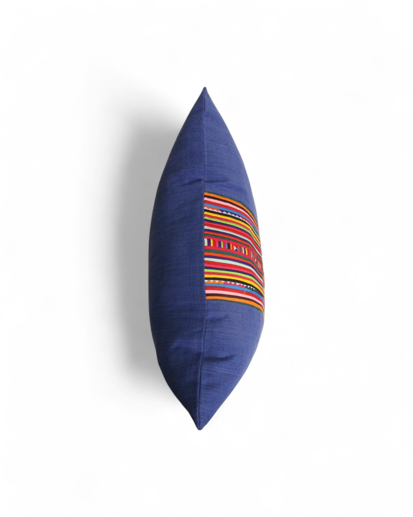 Square Cushion with Handwoven Cotton & Lisu Embroidery - Deep Navy