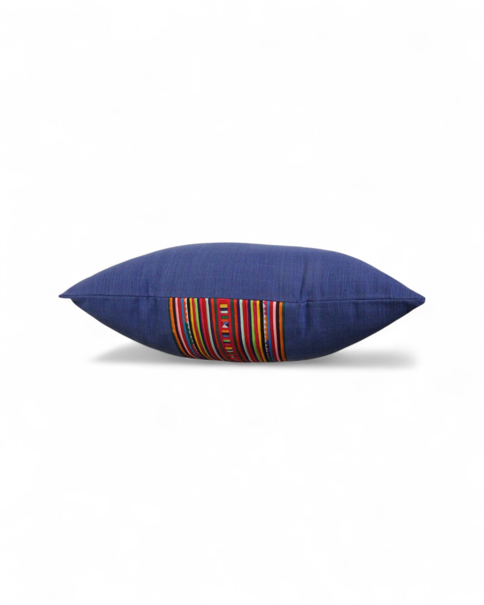 Square Cushion with Handwoven Cotton & Lisu Embroidery - Deep Navy