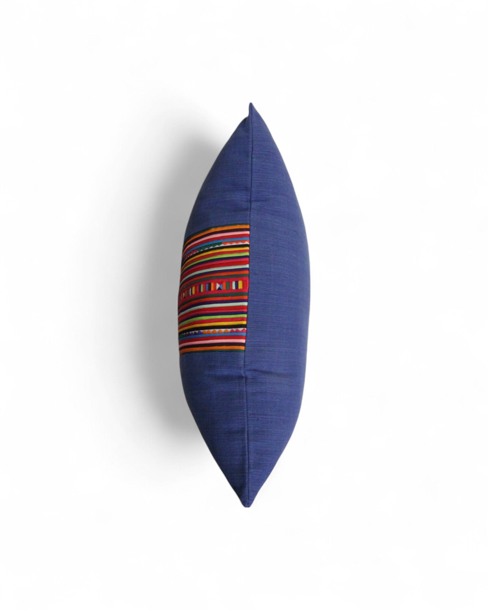 Square Cushion with Handwoven Cotton & Lisu Embroidery - Deep Navy