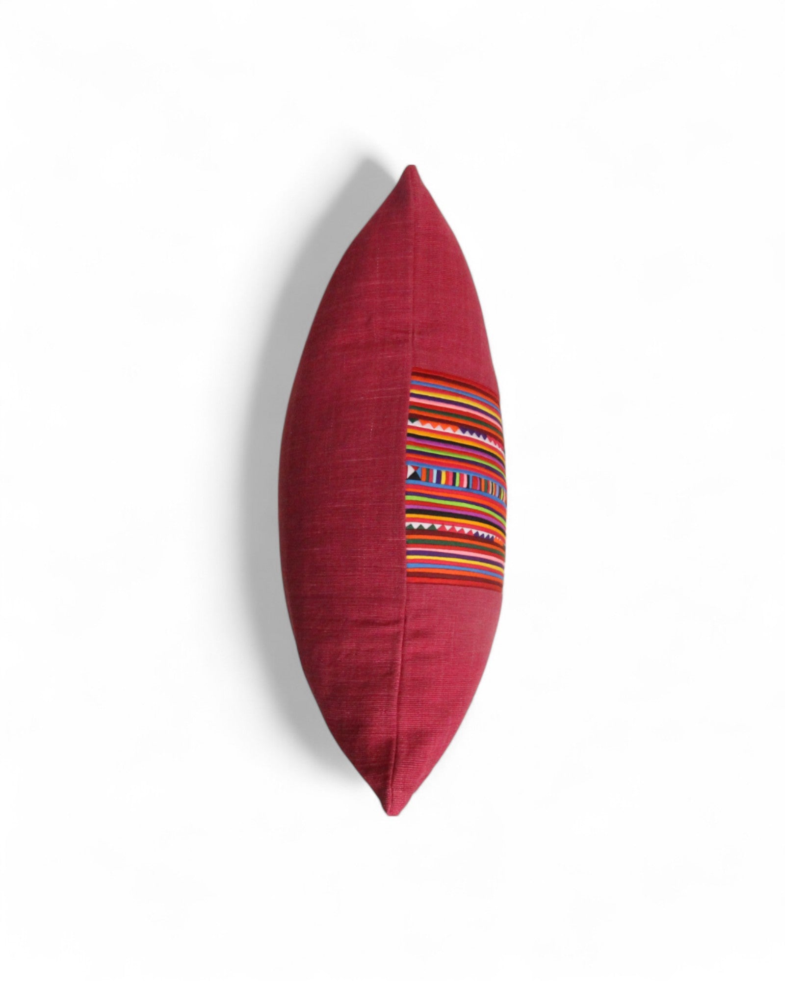 Square Cushion with Handwoven Cotton & Lisu Embroidery - Deep Pink