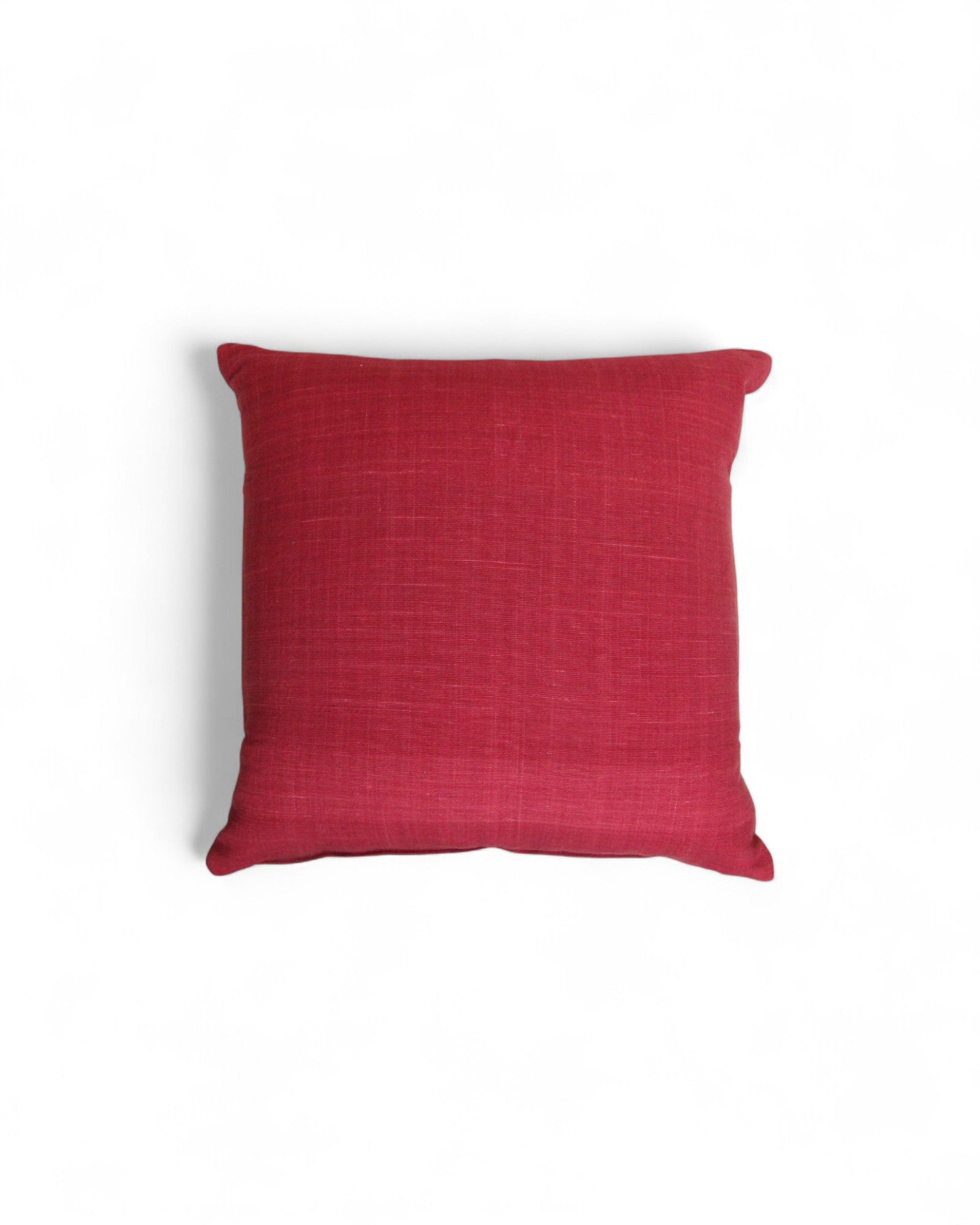 Square Cushion with Handwoven Cotton & Lisu Embroidery - Deep Pink