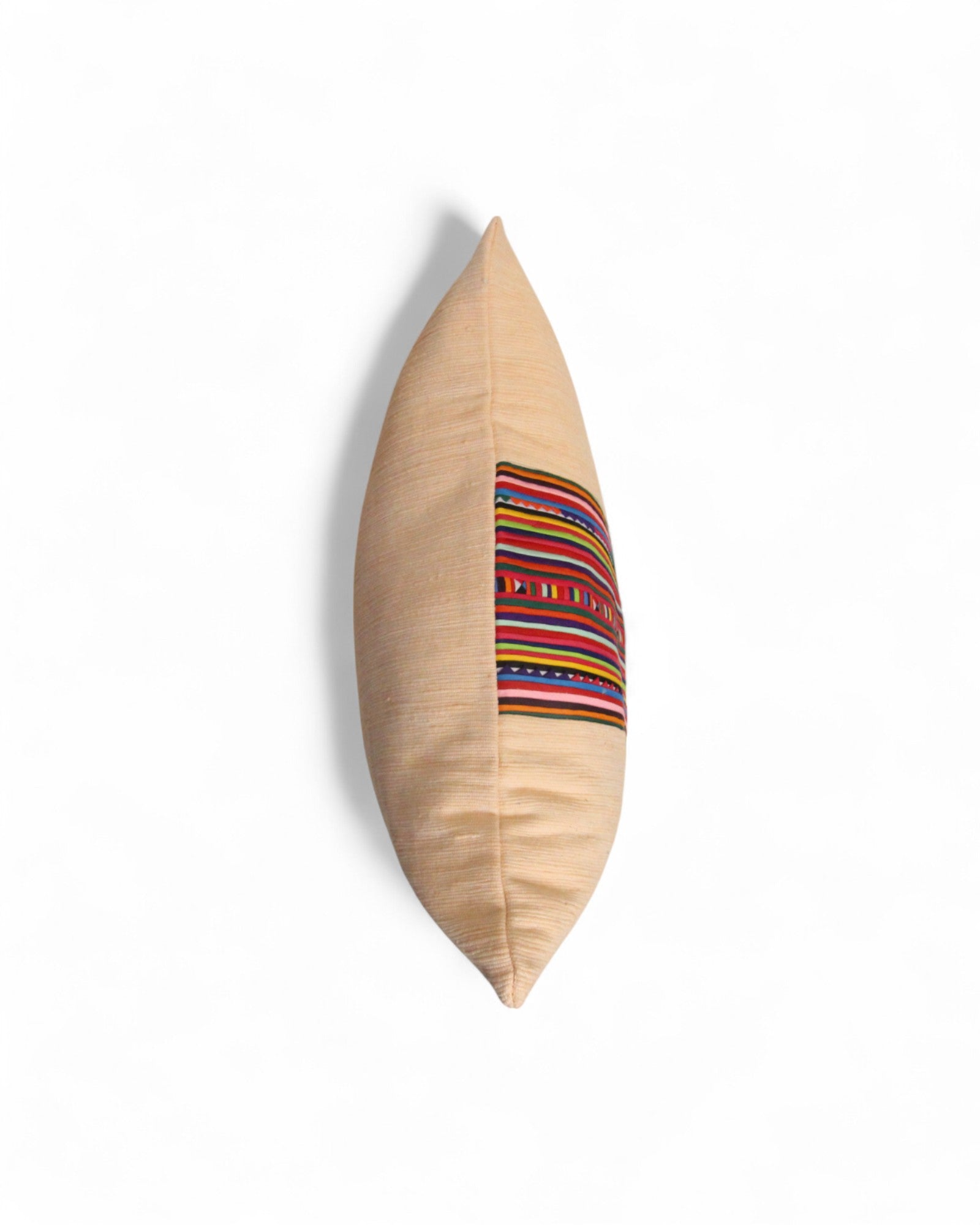 Square Cushion with Handwoven Cotton and Lisu Embroidery - Apricot