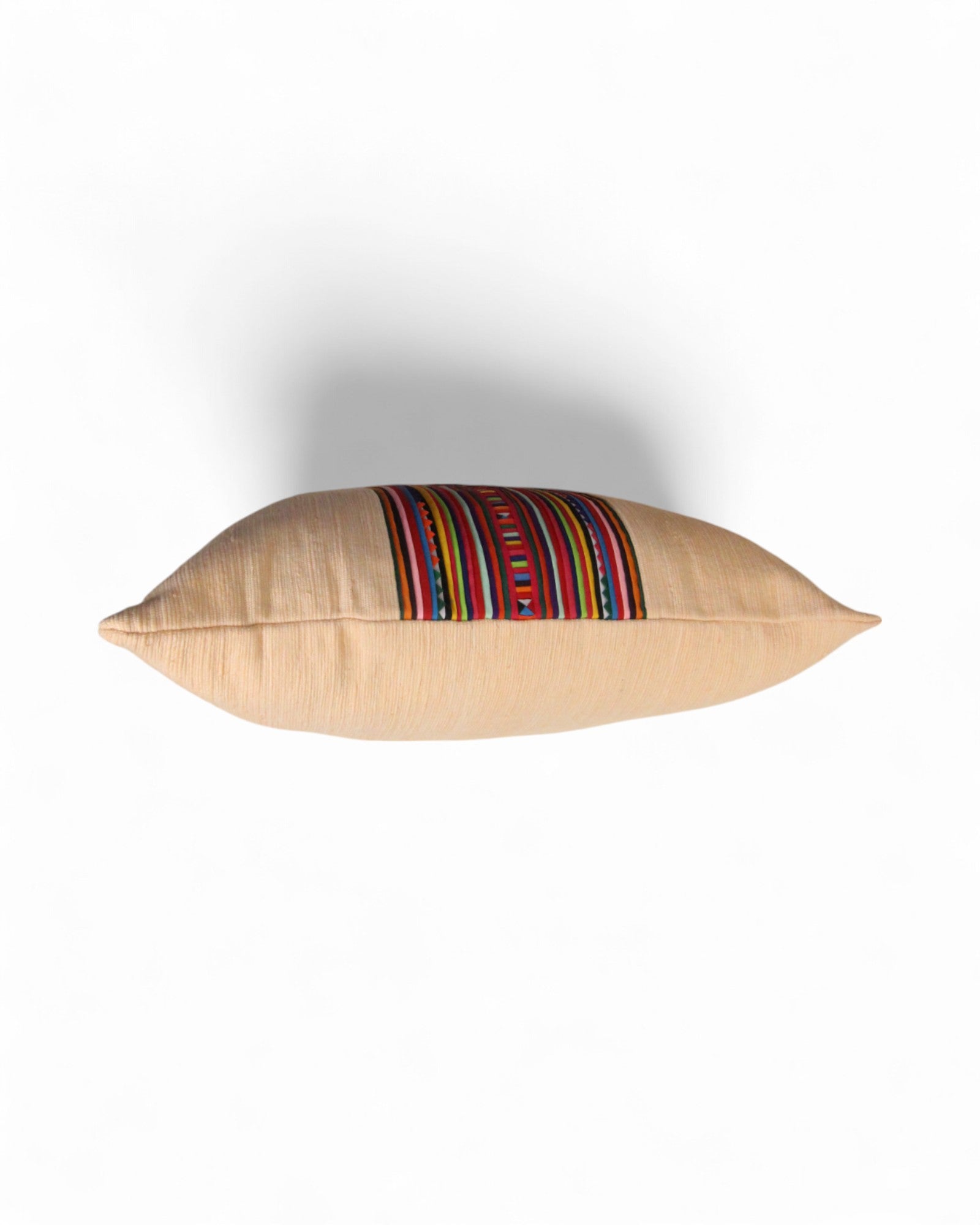 Square Cushion with Handwoven Cotton and Lisu Embroidery - Apricot