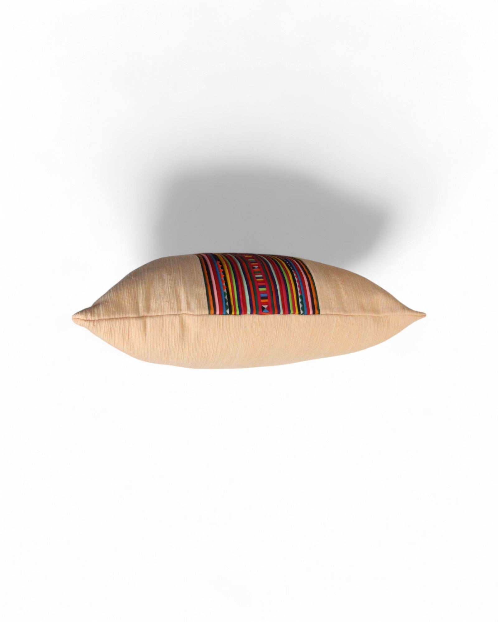 Square Cushion with Handwoven Cotton and Lisu Embroidery - Apricot